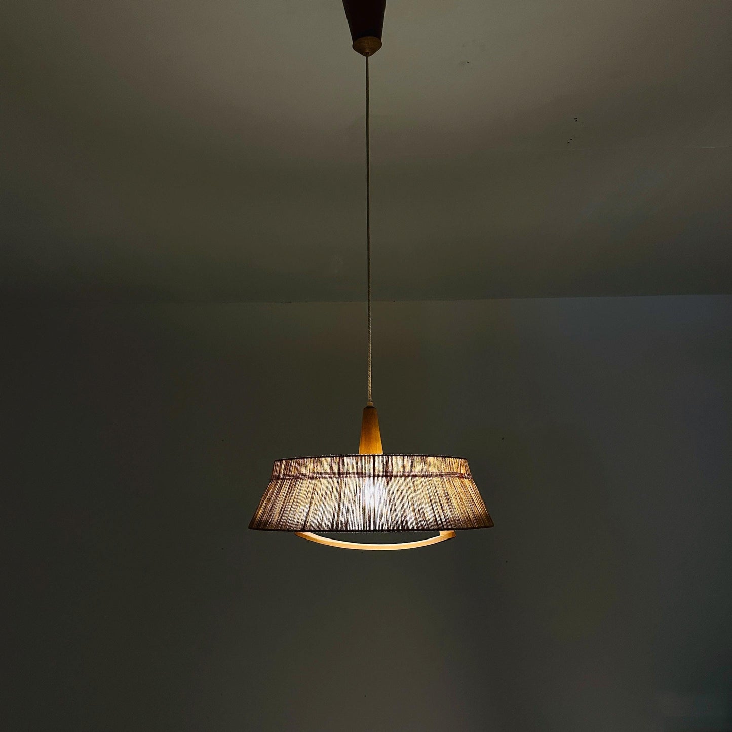 Mid century Pendant lamp sisal by Temde 1960s Germany