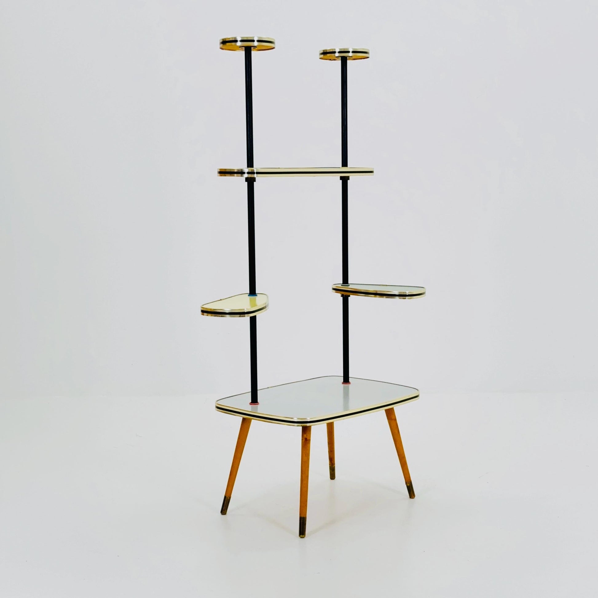 Rare Large German Plant Stand, Colorful Vintage Mid-Century Minimalist Indoor Plant Stand Side Table Retro flower table, 1950s Germany