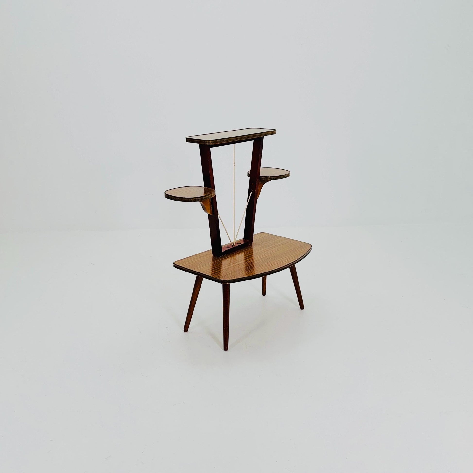Large German Plant Stand, Brwon Vintage Mid-Century Minimalist Indoor Plant Stand Side Table Retro flower table 1950s Germany