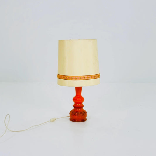 Mid century Orange Beige Ceramic handmade table - Buffet lamp 1960s Germany
