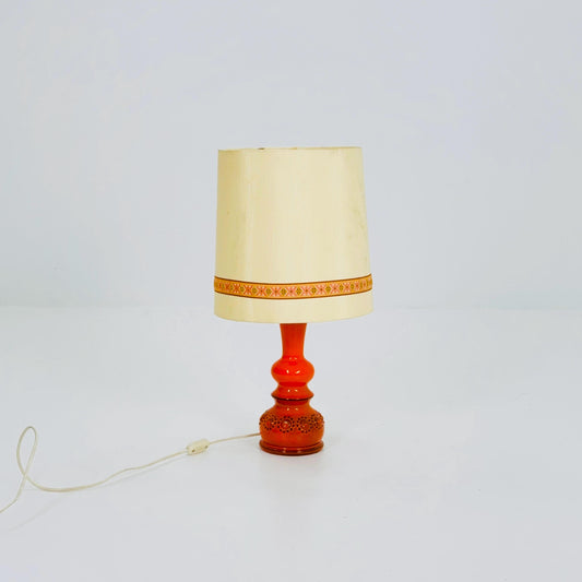 Mid century Orange Beige Ceramic handmade table - Buffet lamp 1960s Germany