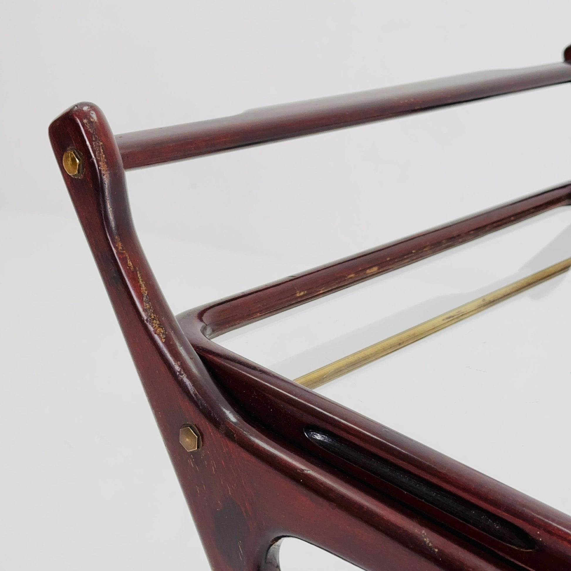 Mid-Century Italian Bar Cart by Cesare Lacca – Walnut & Brass Trolley with Removable Glass Trays, 1950s ltaly