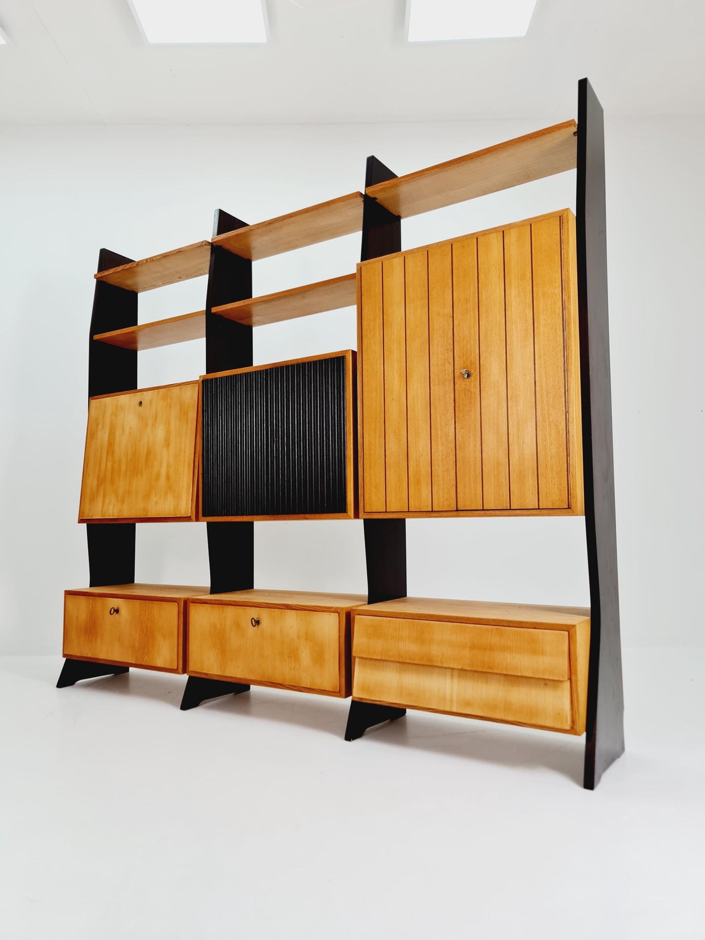 Mid-Century German freestanding vintage library bookcase shelf, 3-parts By Erich Startmann for Idee , 1960s