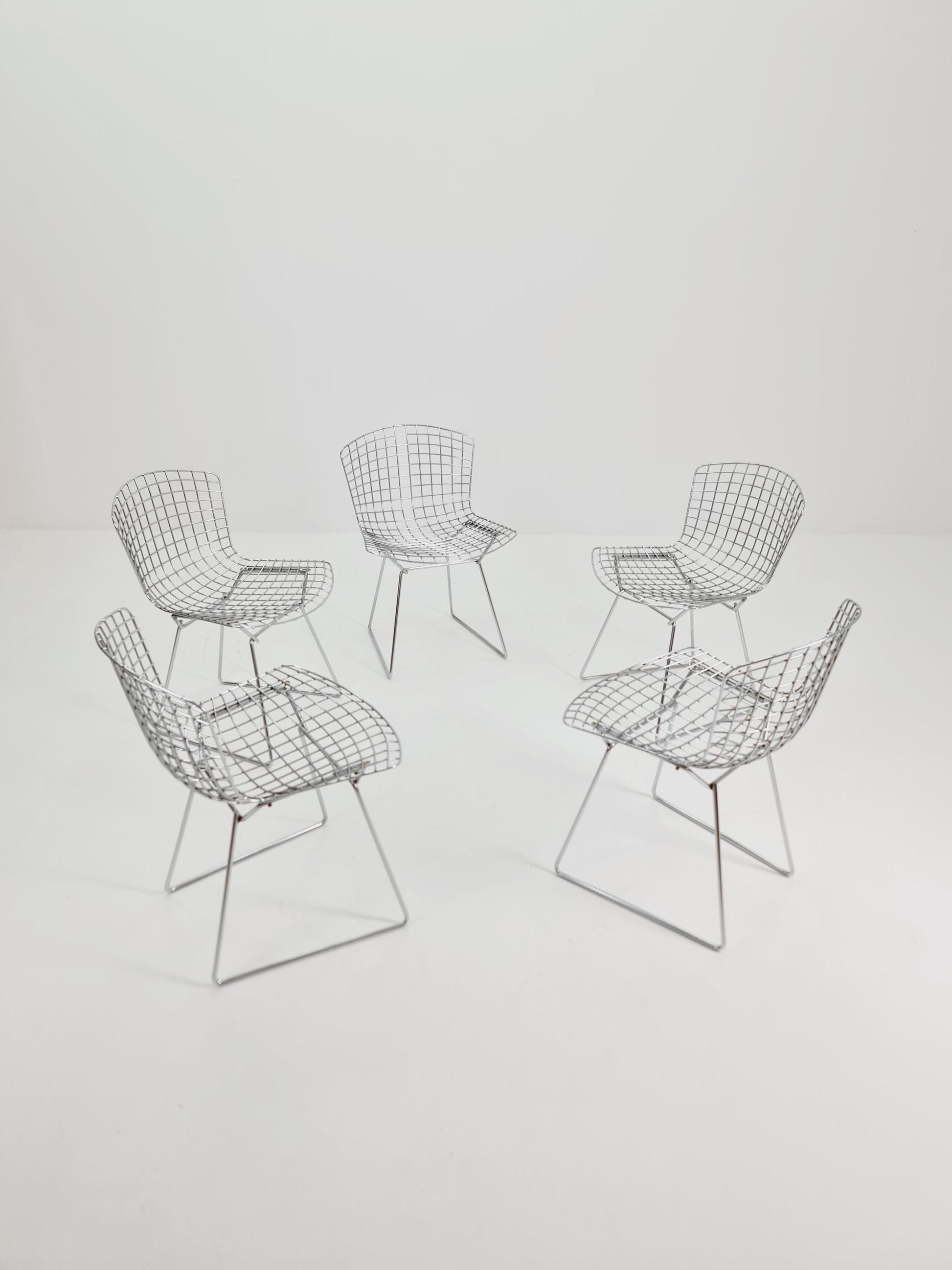 Mid century modern ir By Bertoia Harry for Knoll Iconic dining chairs 1960s, Set of 5