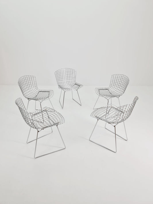 Mid century modern ir By Bertoia Harry for Knoll Iconic dining chairs 1960s, Set of 5