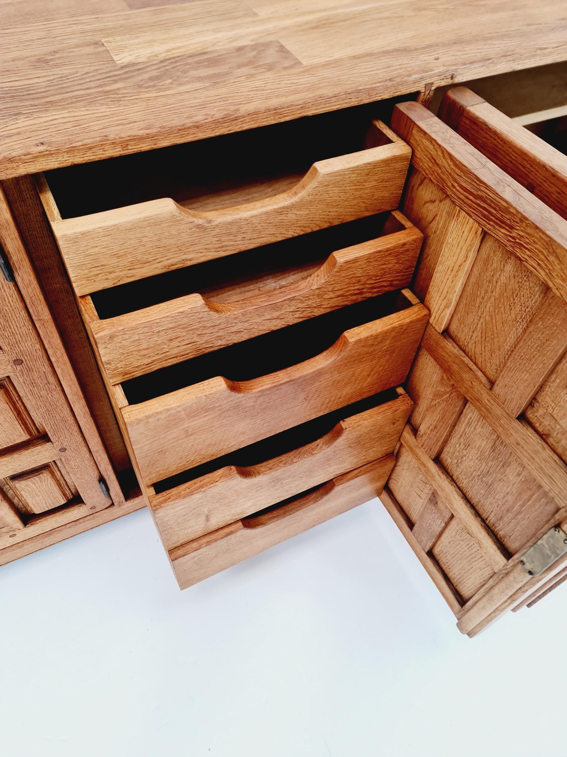 Rare Mid century Spanish Solid oak Brutalist Sideboard ,1960s