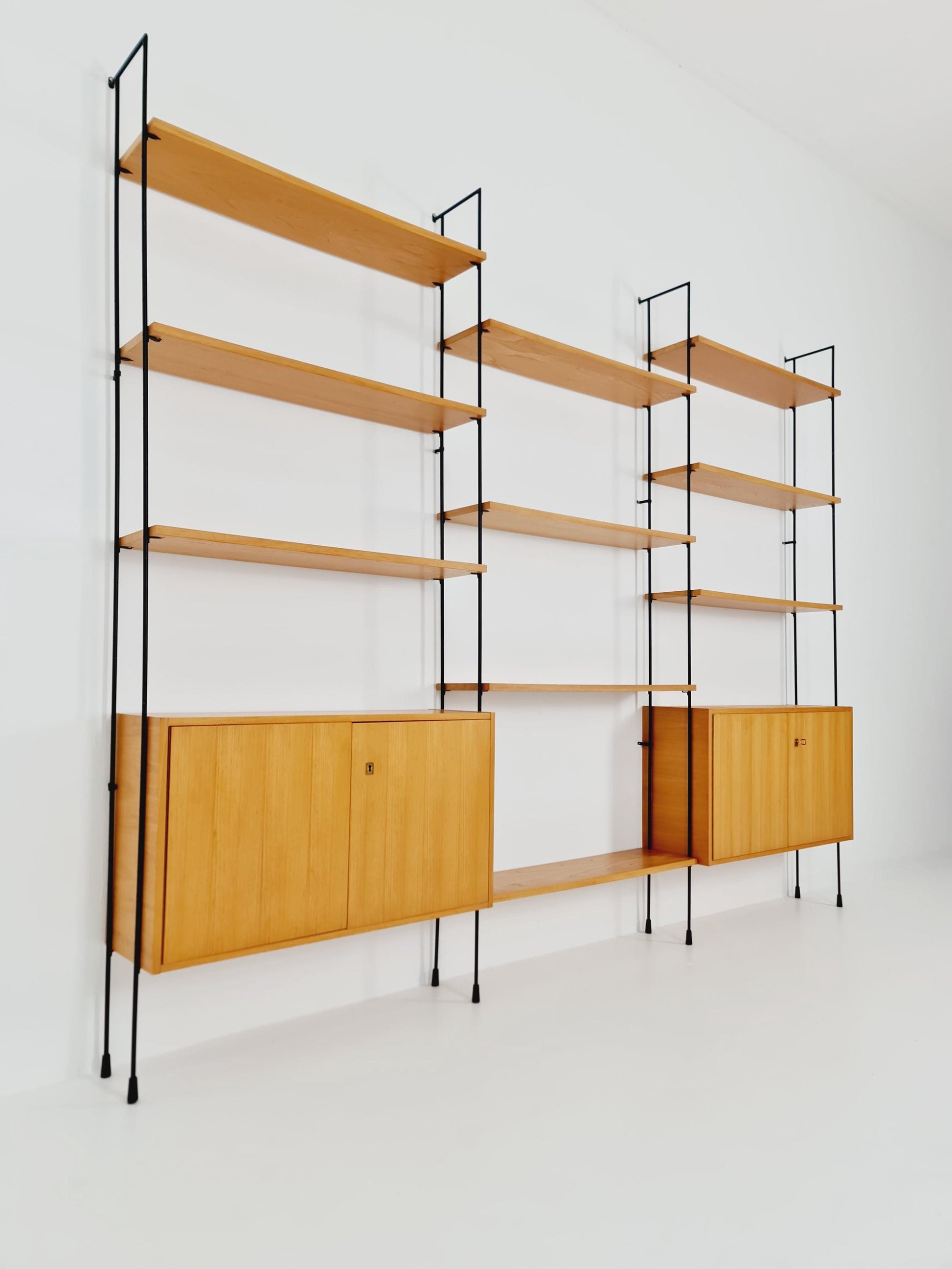 Mid century Ash wall shelving unit by Hilker for Omnia, Germany, 1960s
