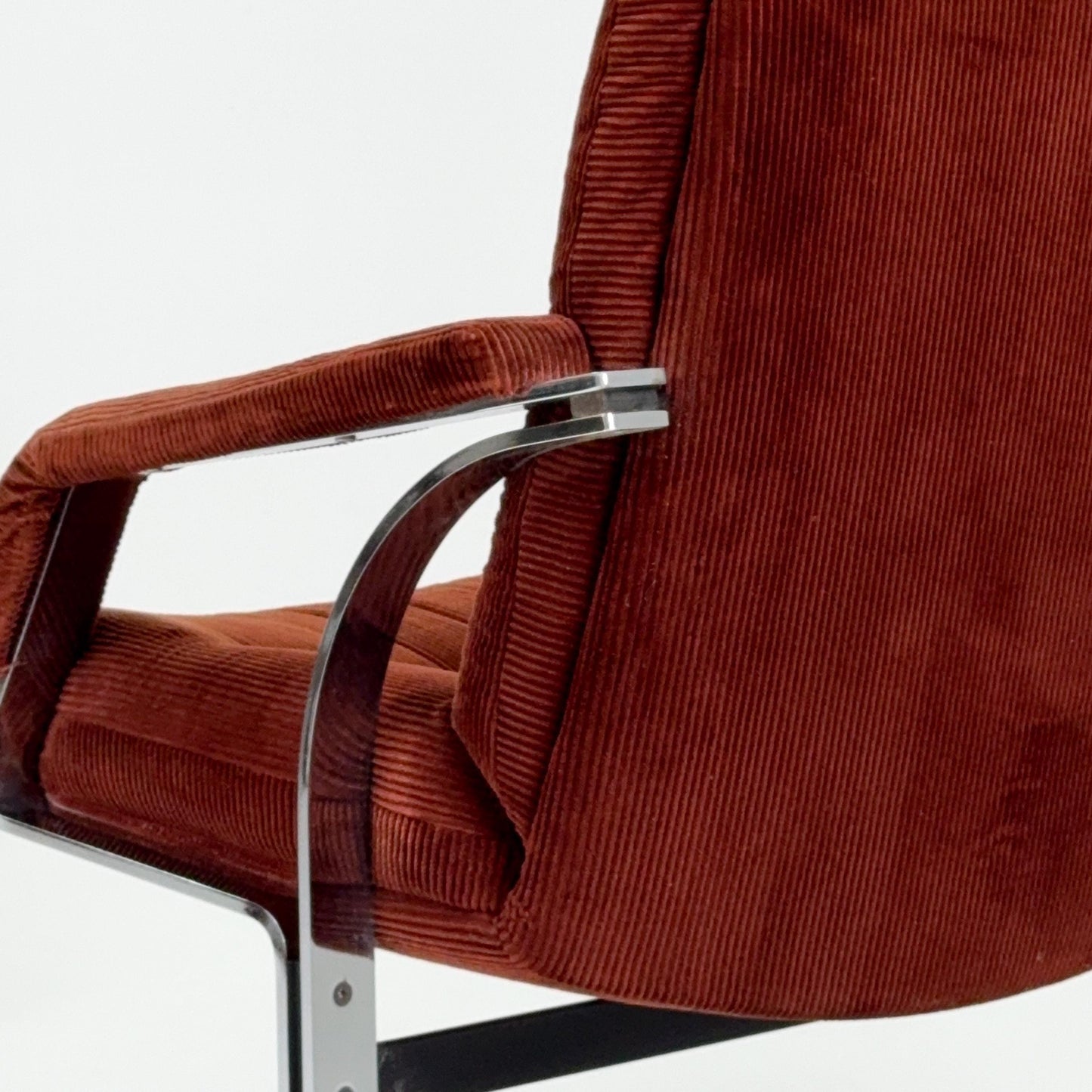 Set of 2 Mid Century Italian Lounge Chairs – Brown Velvet & Cast Chrome, 1980s Italy