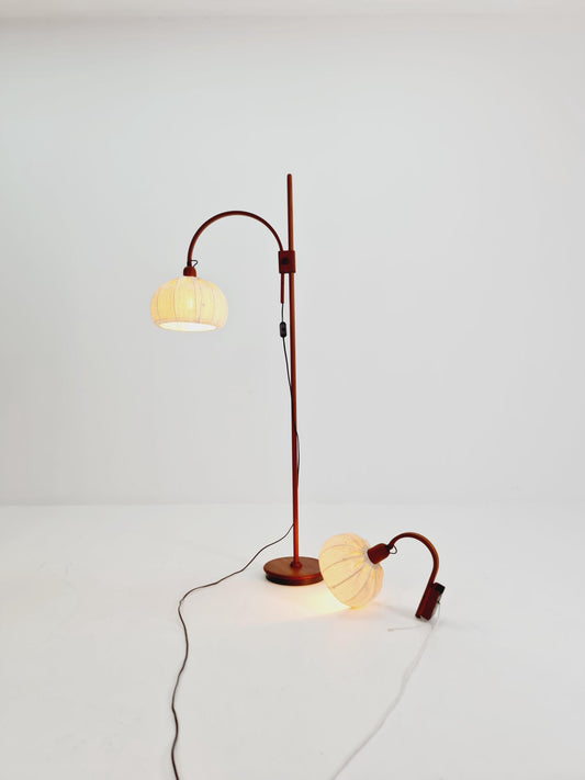 Vintage Danish Teak floor lamp set with wall lamp by DOMUS 1970s