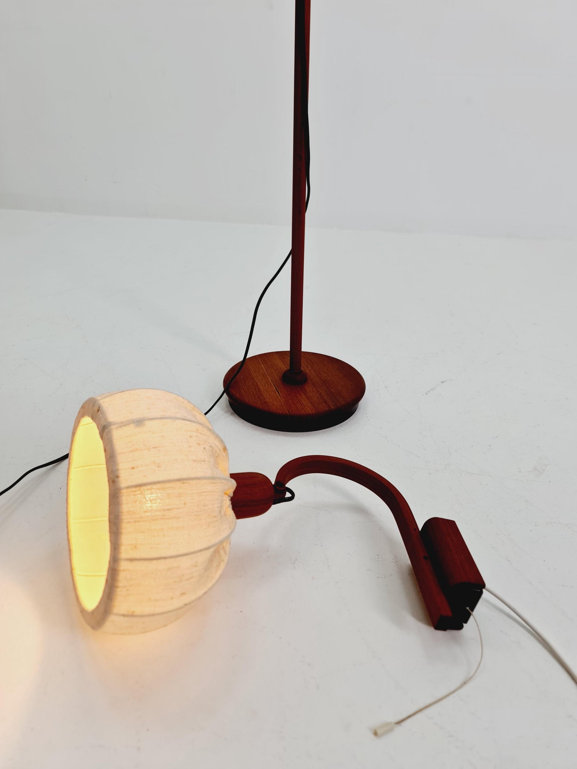 Vintage Danish Teak floor lamp set with wall lamp by DOMUS 1970s
