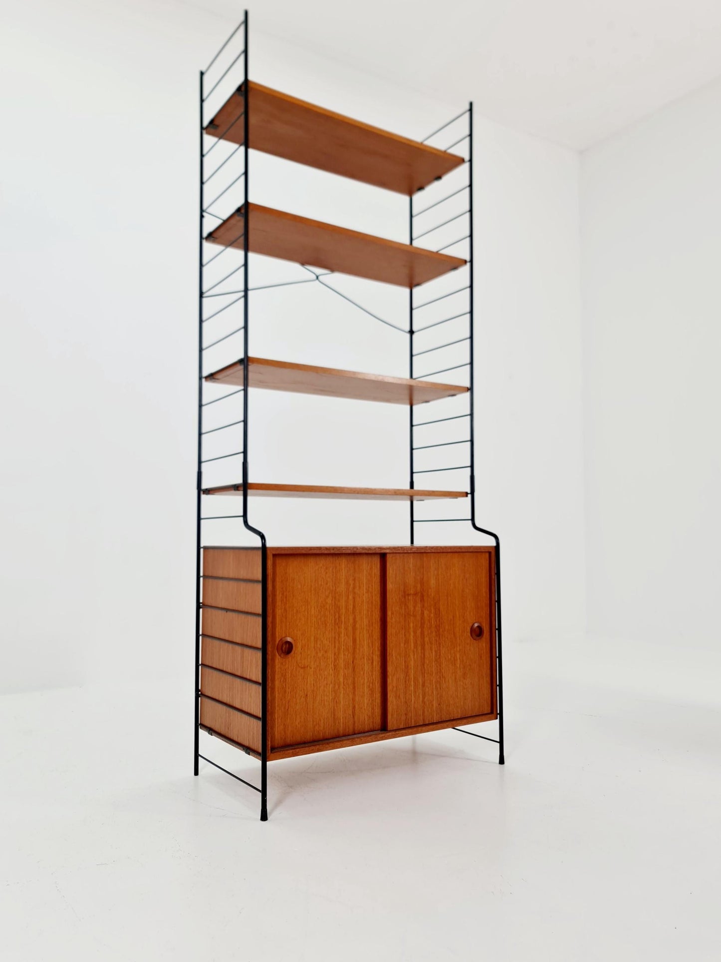 Free standing String shelf-system, bookcase with cabinet teak by WHB Germany, 1950s