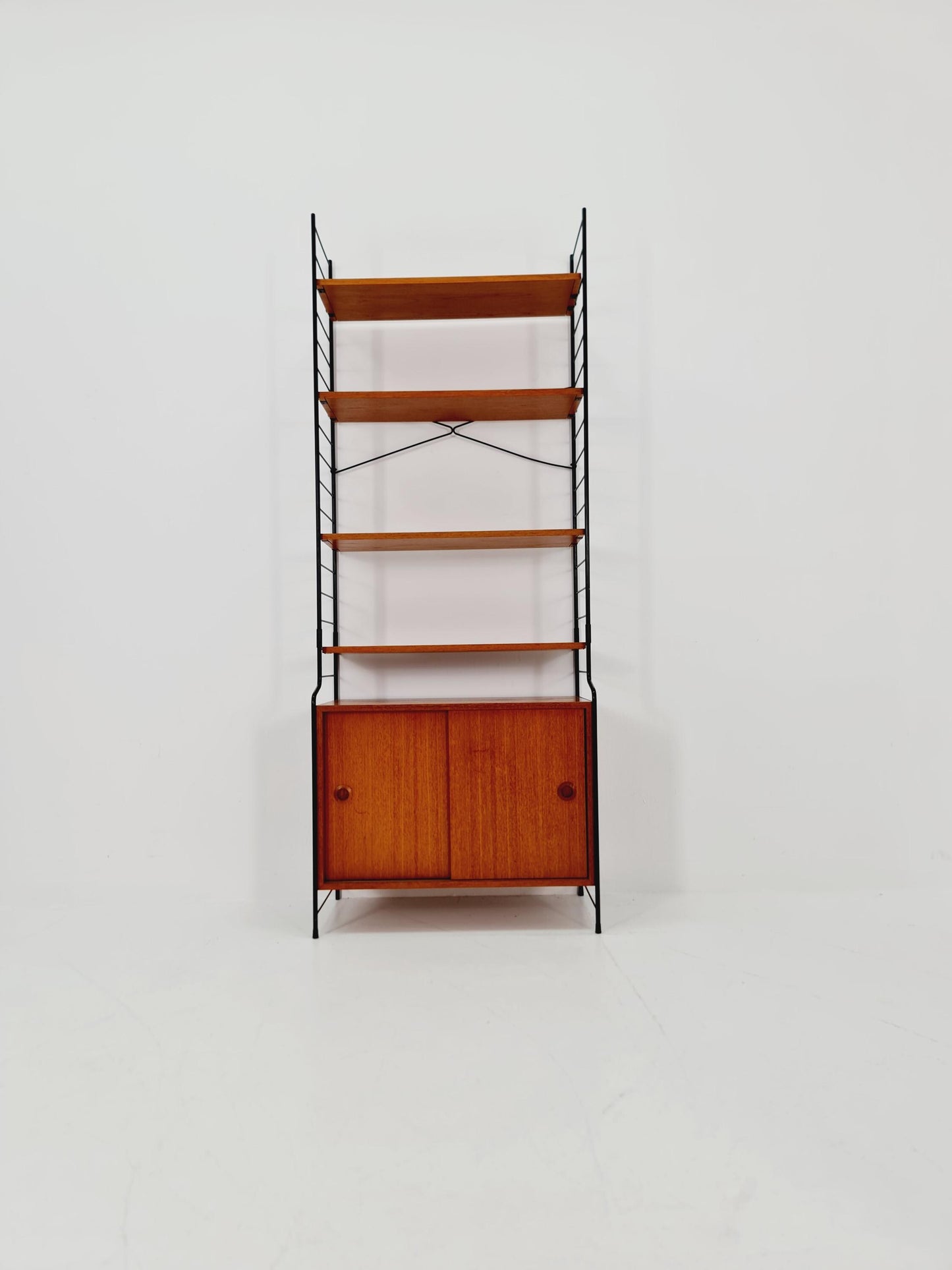 Free standing String shelf-system, bookcase with cabinet teak by WHB Germany, 1950s
