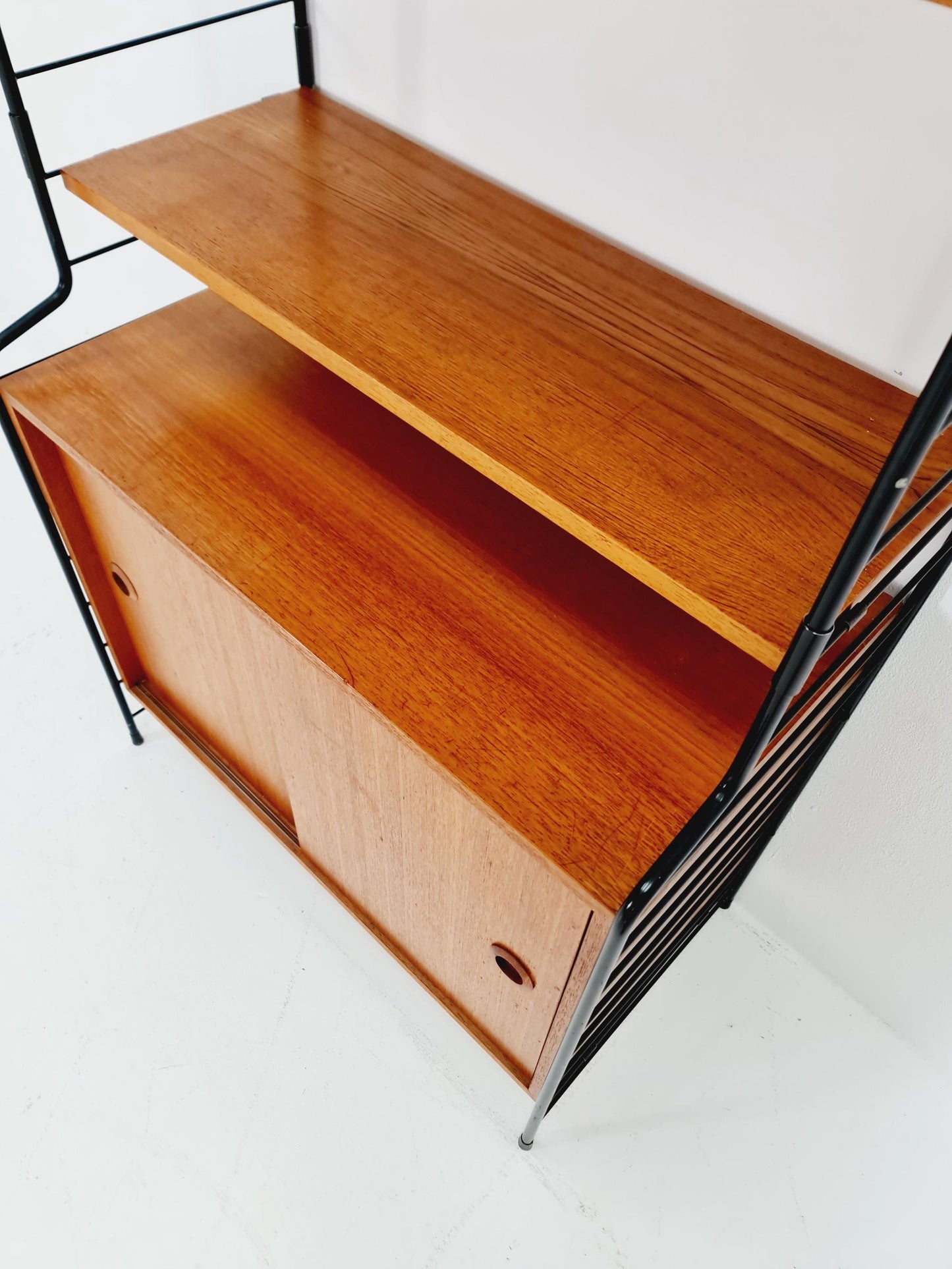 Free standing String shelf-system, bookcase with cabinet teak by WHB Germany, 1950s