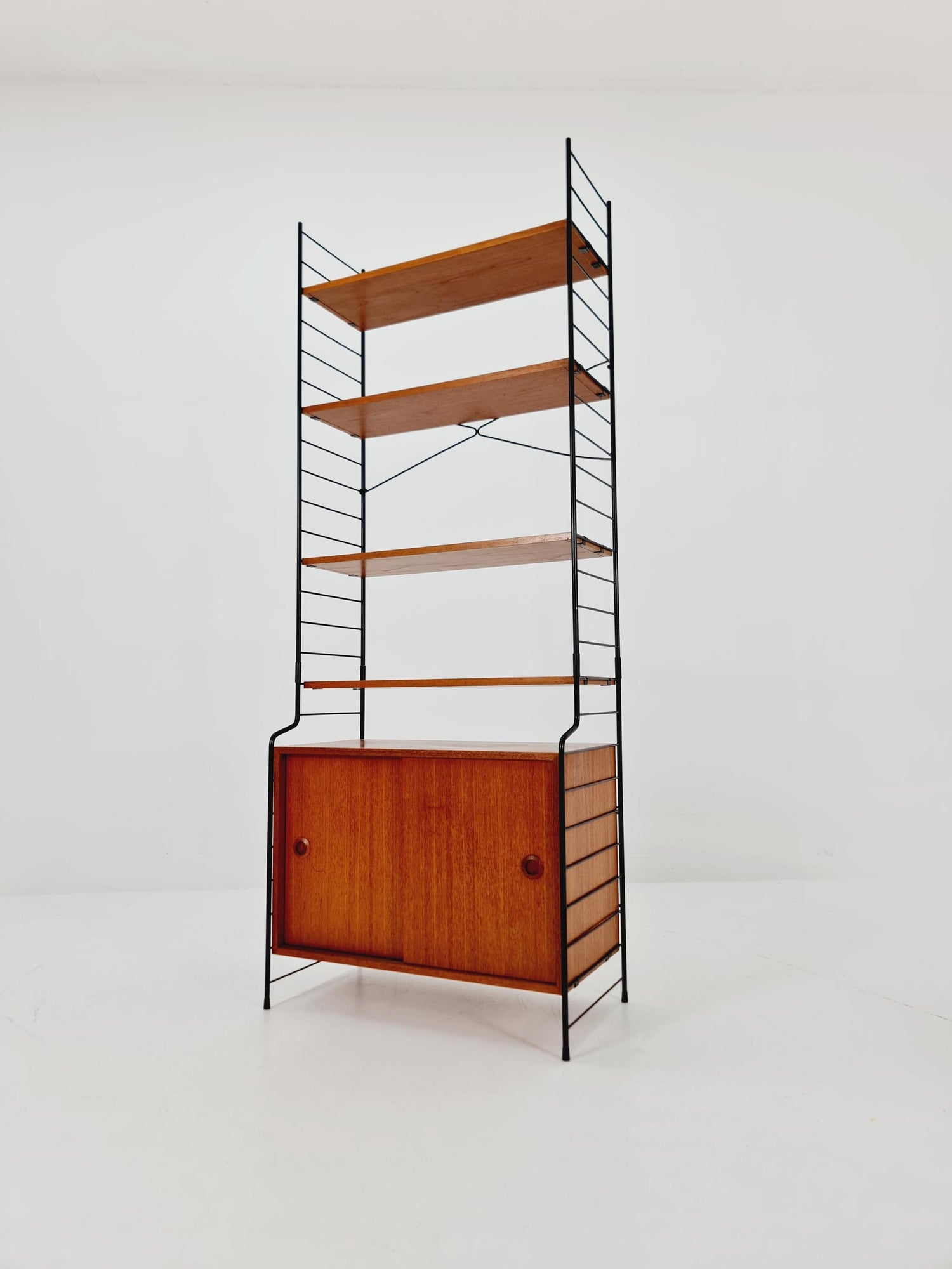 Free standing String shelf-system, bookcase with cabinet teak by WHB Germany, 1950s