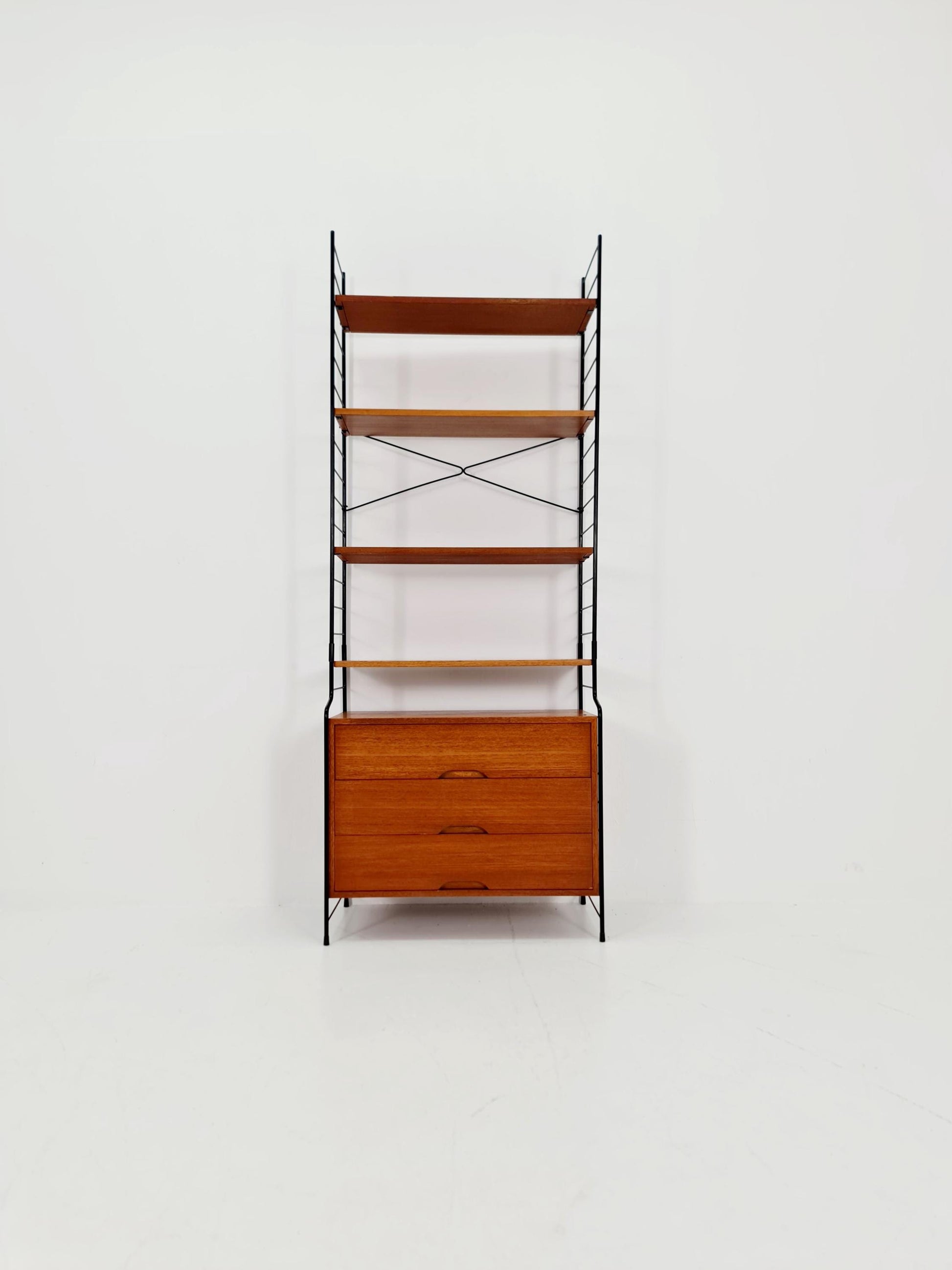 Free standing String shelf-system, bookcase with cabinet teak by WHB Germany, 1950s