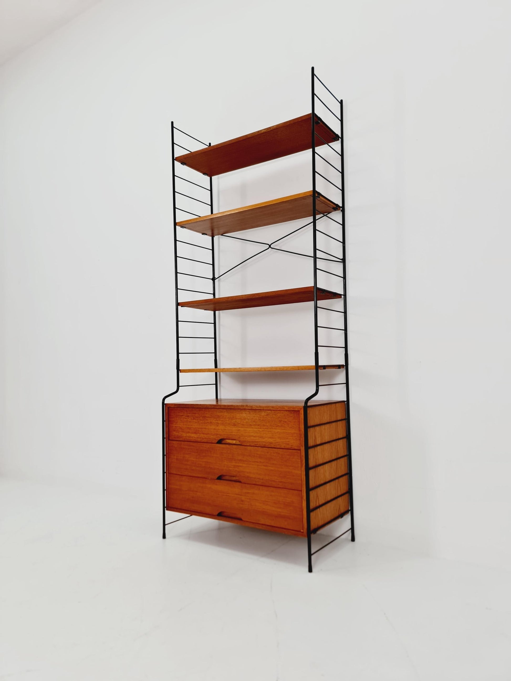 Free standing String shelf-system, bookcase with cabinet teak by WHB Germany, 1950s