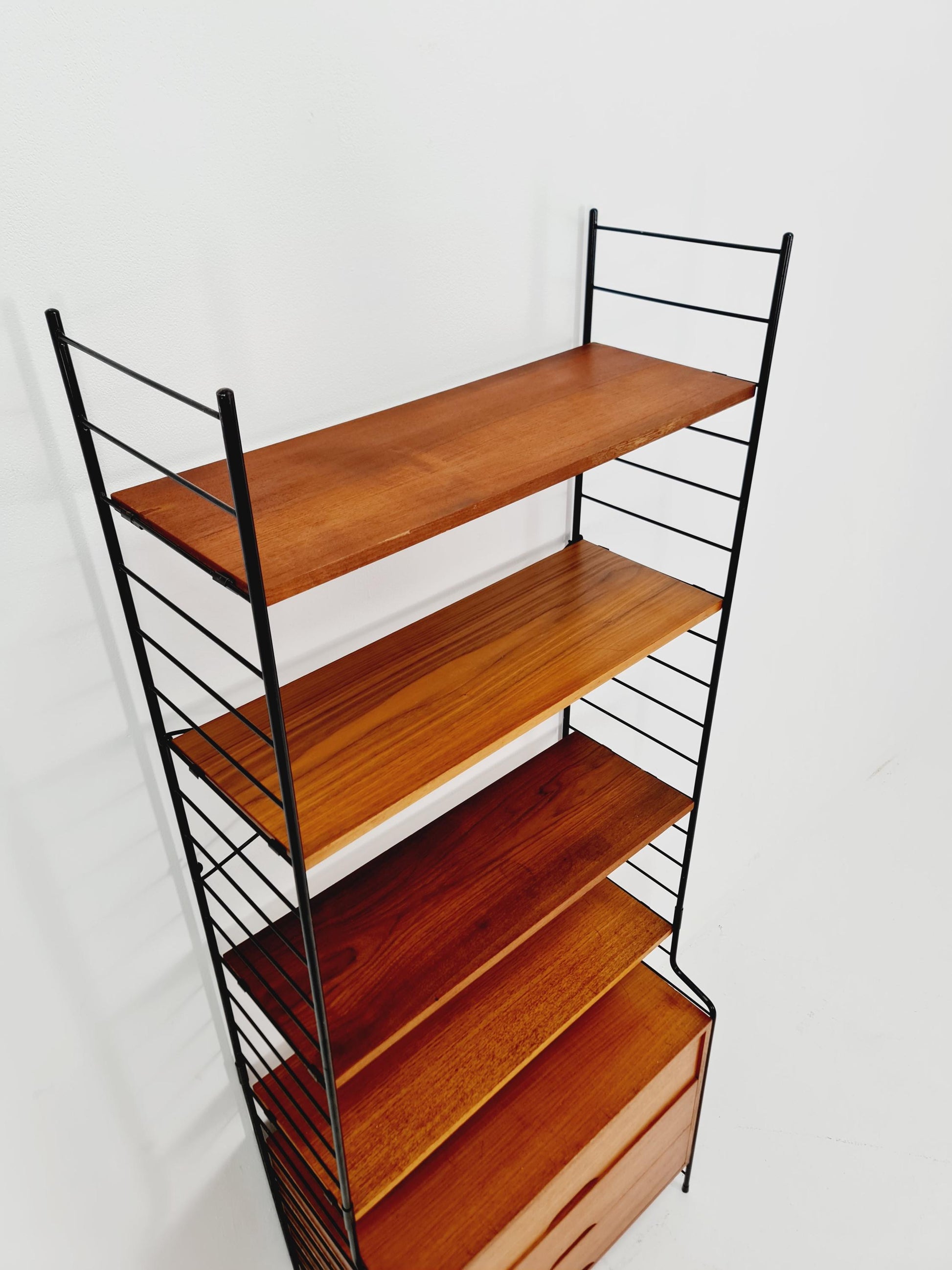 Free standing String shelf-system, bookcase with cabinet teak by WHB Germany, 1950s