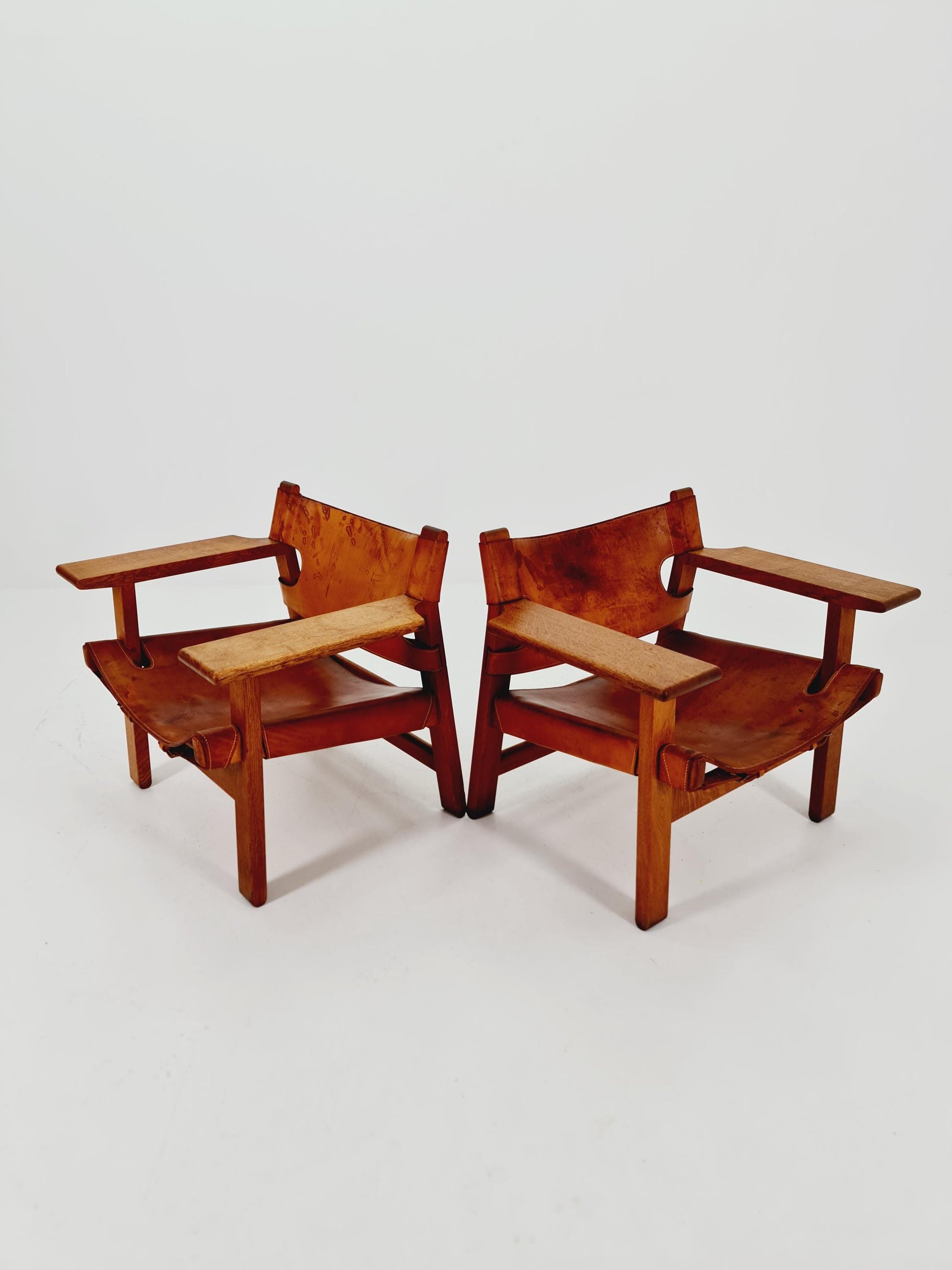 super Rare Mid century Danish easy Canvas lounge chairs by Børge Mogensen For Fredercia stolfabrik , 1950s, Set of 2
