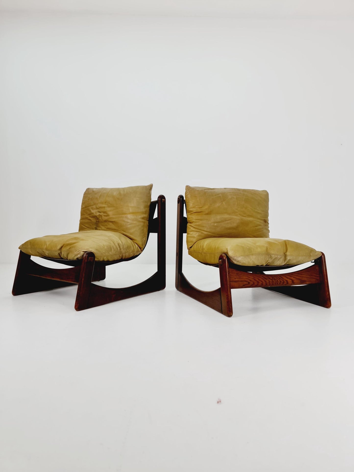 1 of 2 mid century armchairs in leather and wood By Straub Germany , 1960s