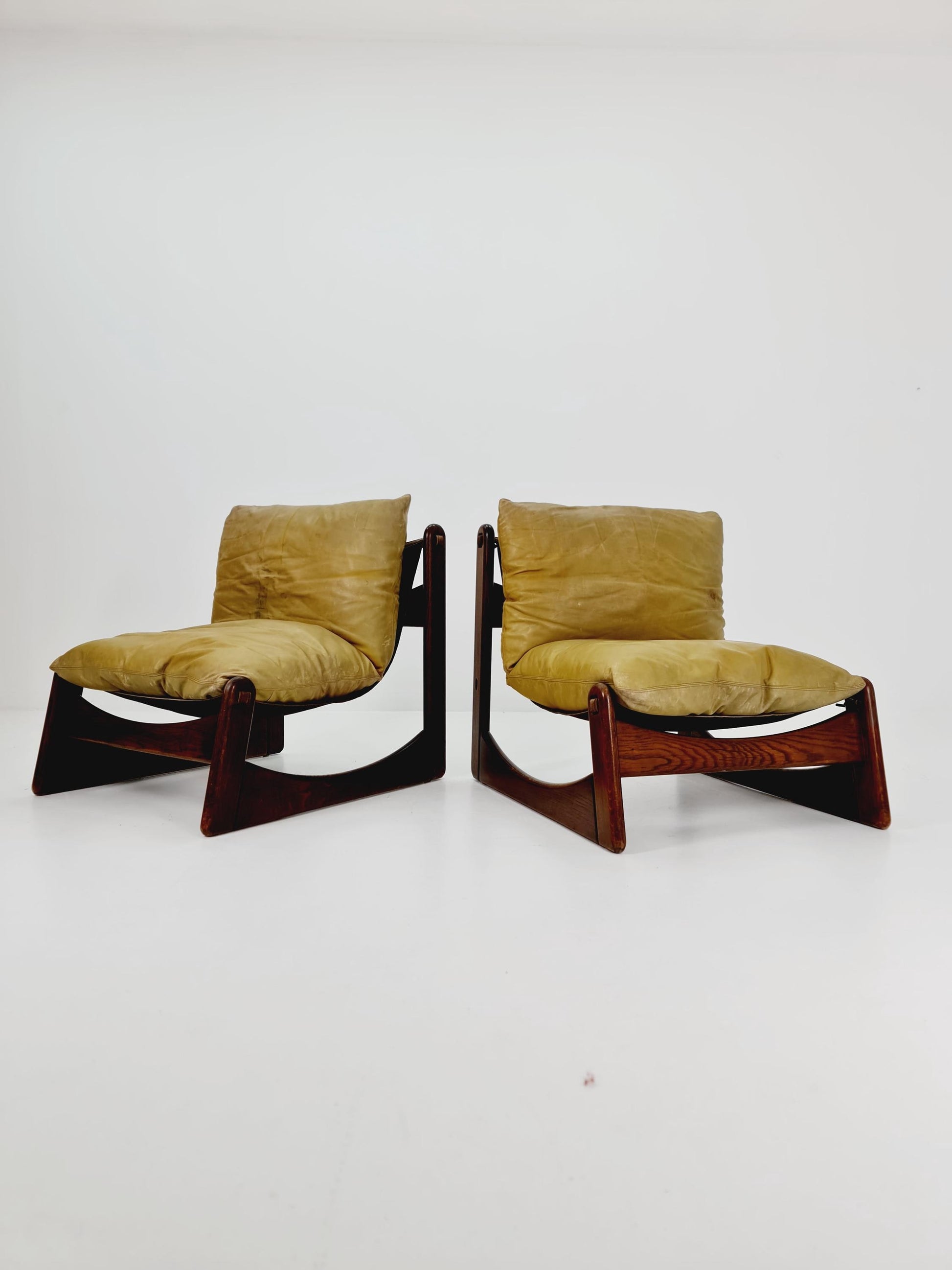 1 of 2 mid century armchairs in leather and wood By Straub Germany , 1960s
