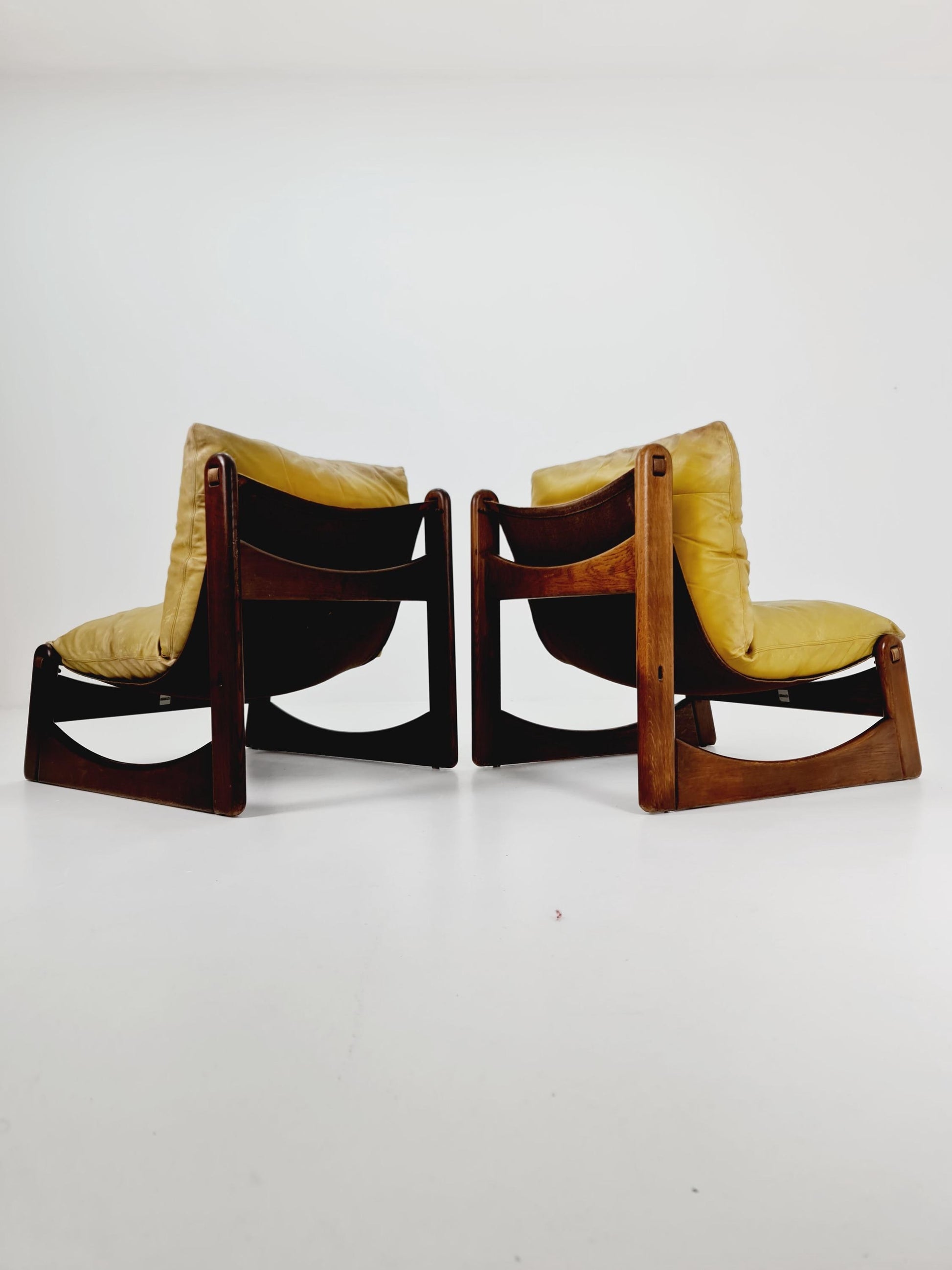 1 of 2 mid century armchairs in leather and wood By Straub Germany , 1960s