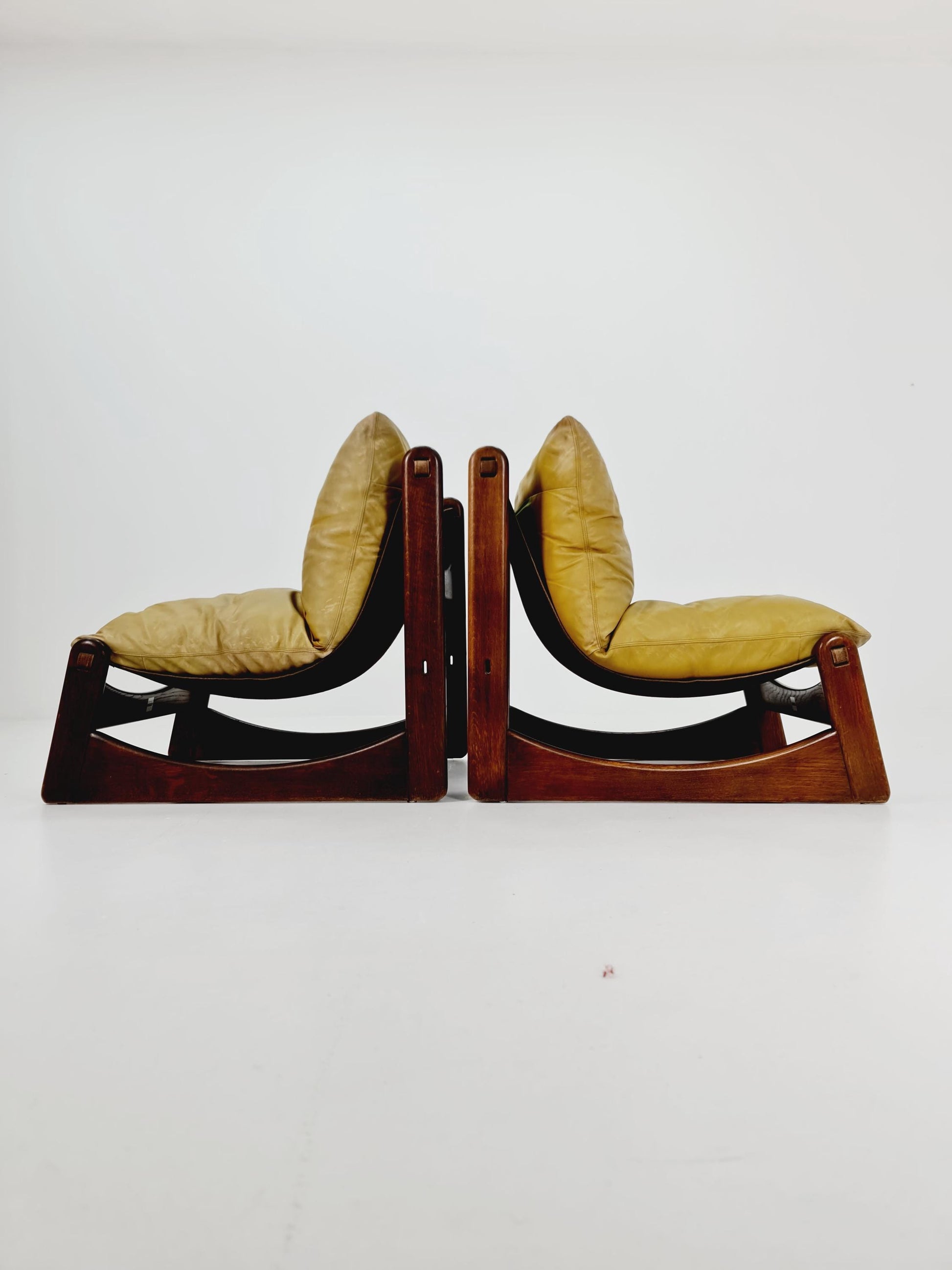 1 of 2 mid century armchairs in leather and wood By Straub Germany , 1960s
