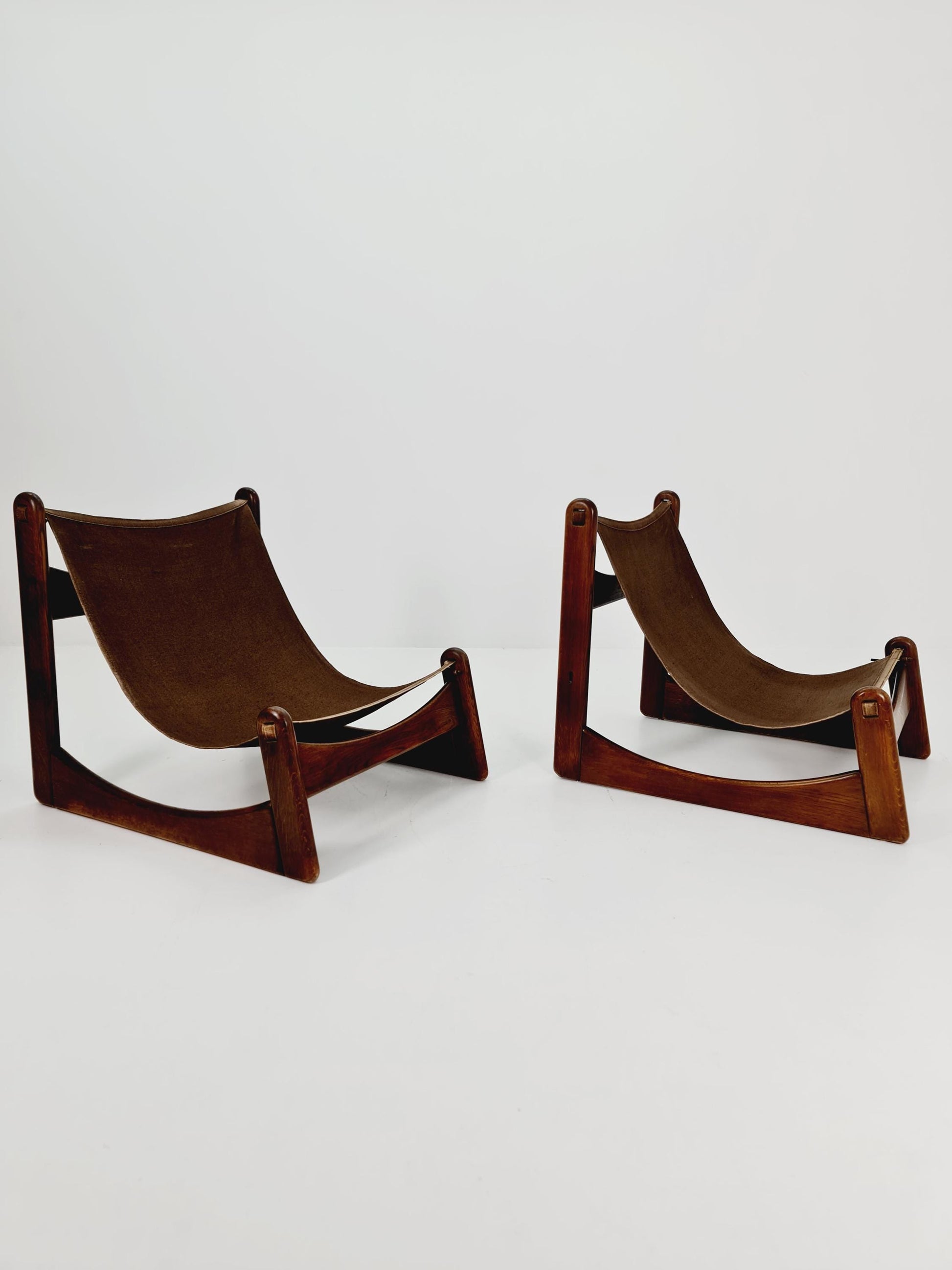 1 of 2 mid century armchairs in leather and wood By Straub Germany , 1960s