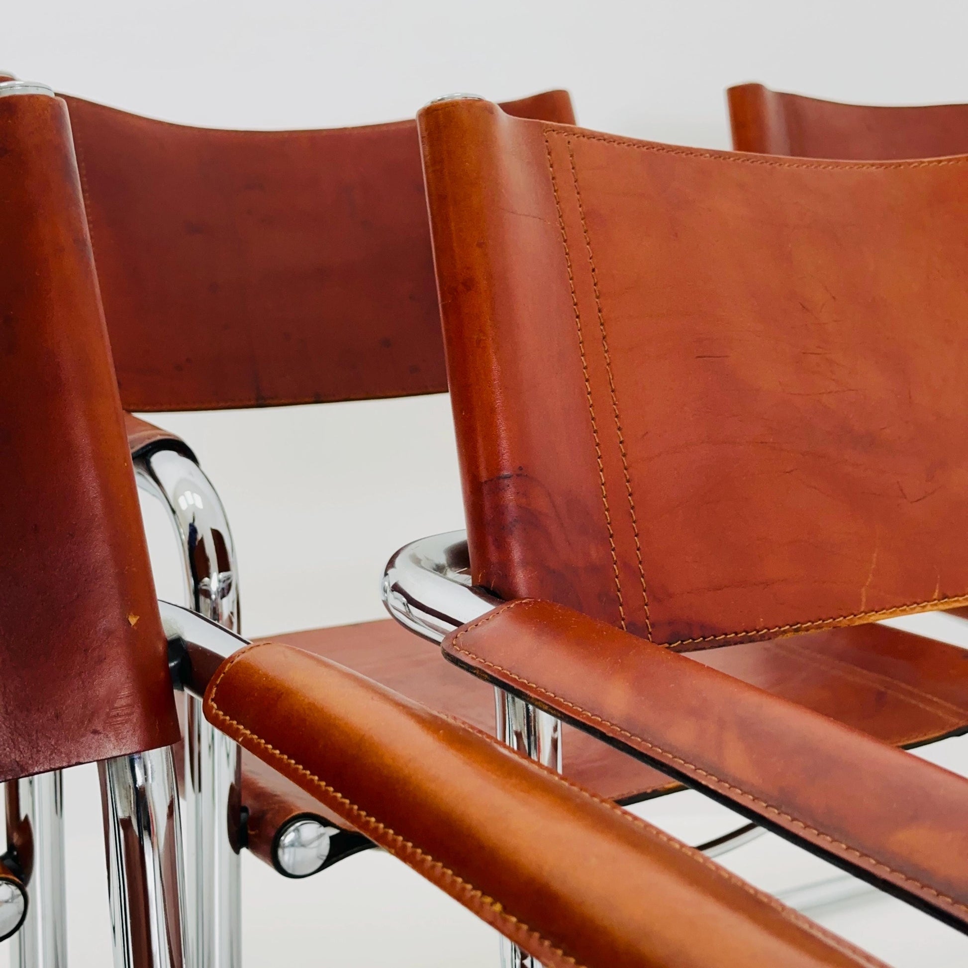 Set of 6 Model MG5 Centro Studi dining cognac leather chairs by Mart Stam & Marcel Breuer for Matteo Grassi, 1980s
