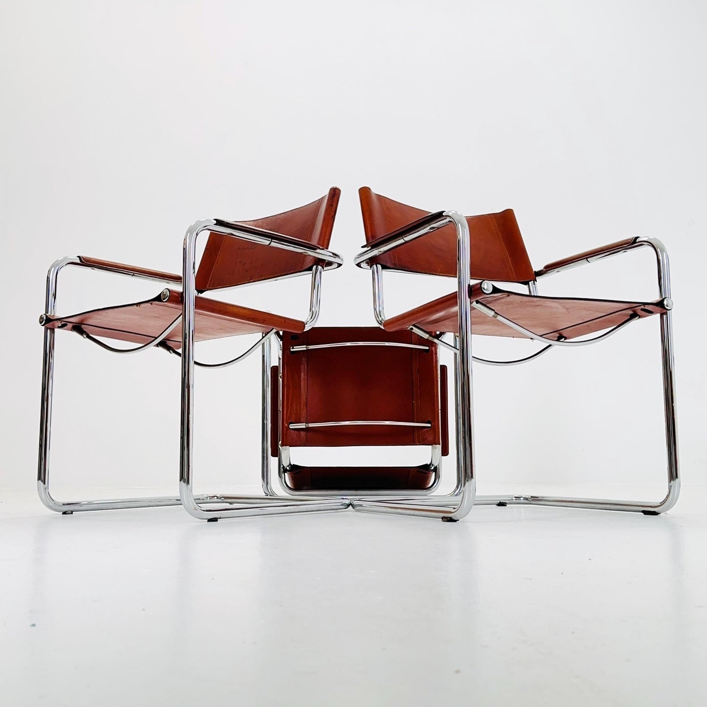 Set of 6 Model MG5 Centro Studi dining cognac leather chairs by Mart Stam & Marcel Breuer for Matteo Grassi, 1980s