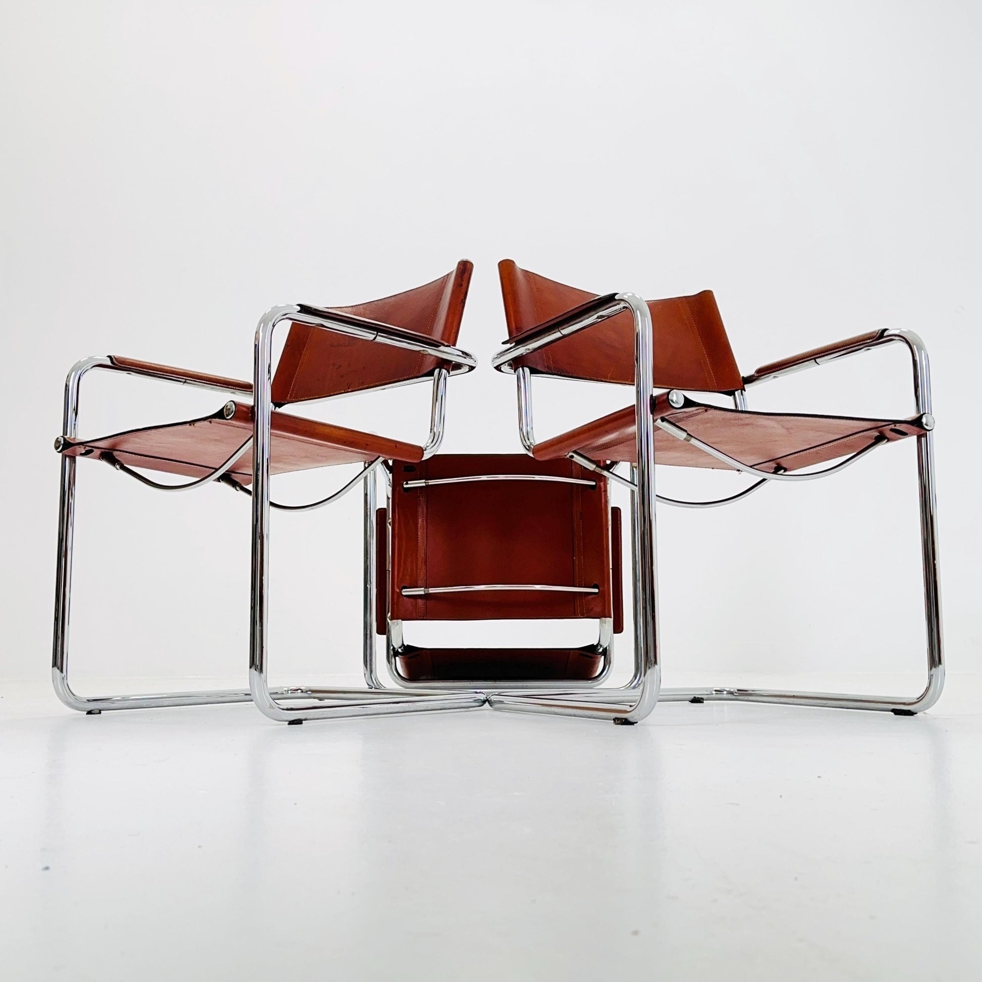 Set of 6 Model MG5 Centro Studi dining cognac leather chairs by Mart Stam & Marcel Breuer for Matteo Grassi, 1980s