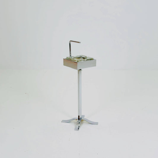 Mid-Century Bauhaus Glass & Chrome Stand Ashtray – Germany 1980s