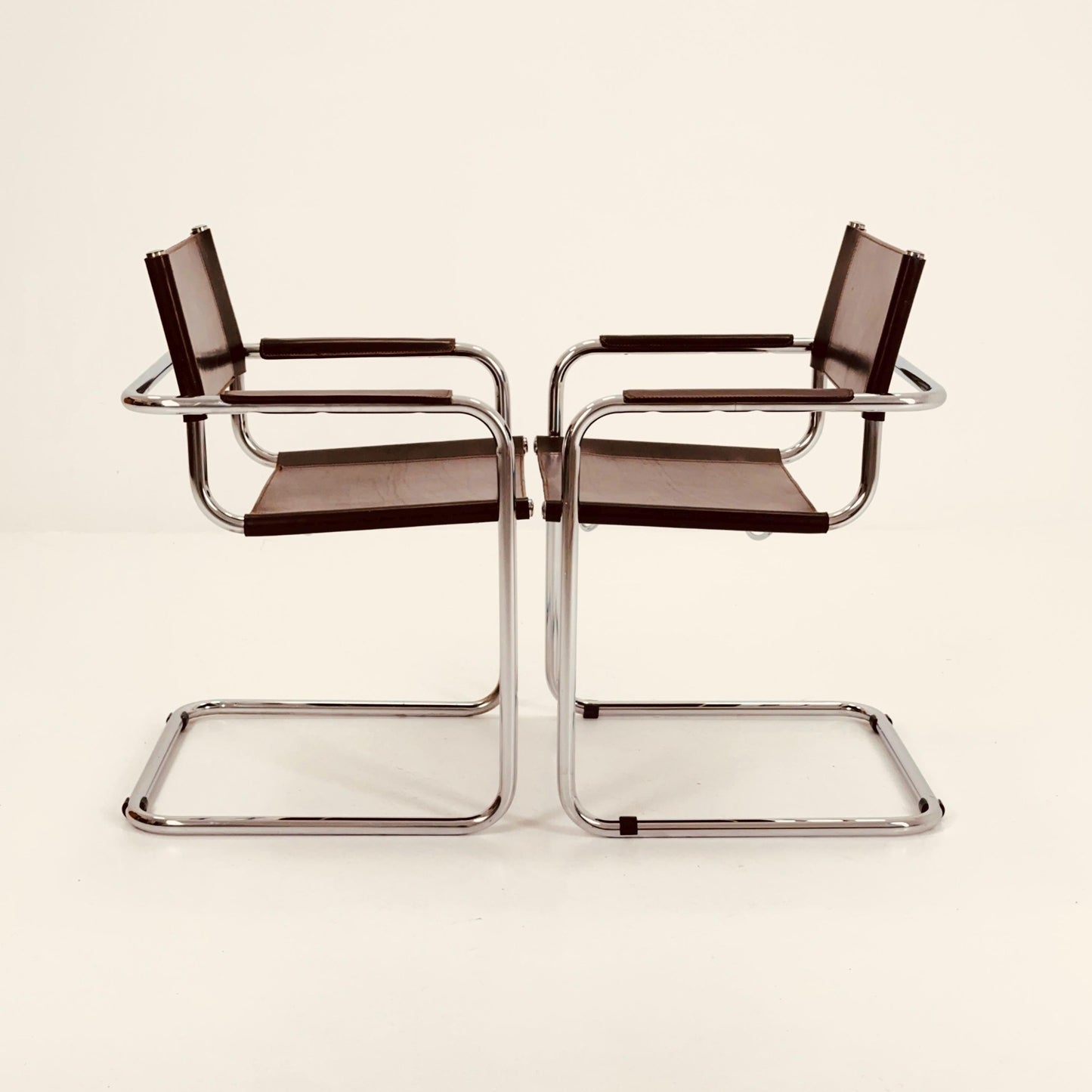 Set of 2 Mid-Century Bauhaus Dark Brown Armchairs by Centro Studio Italy, 1980s