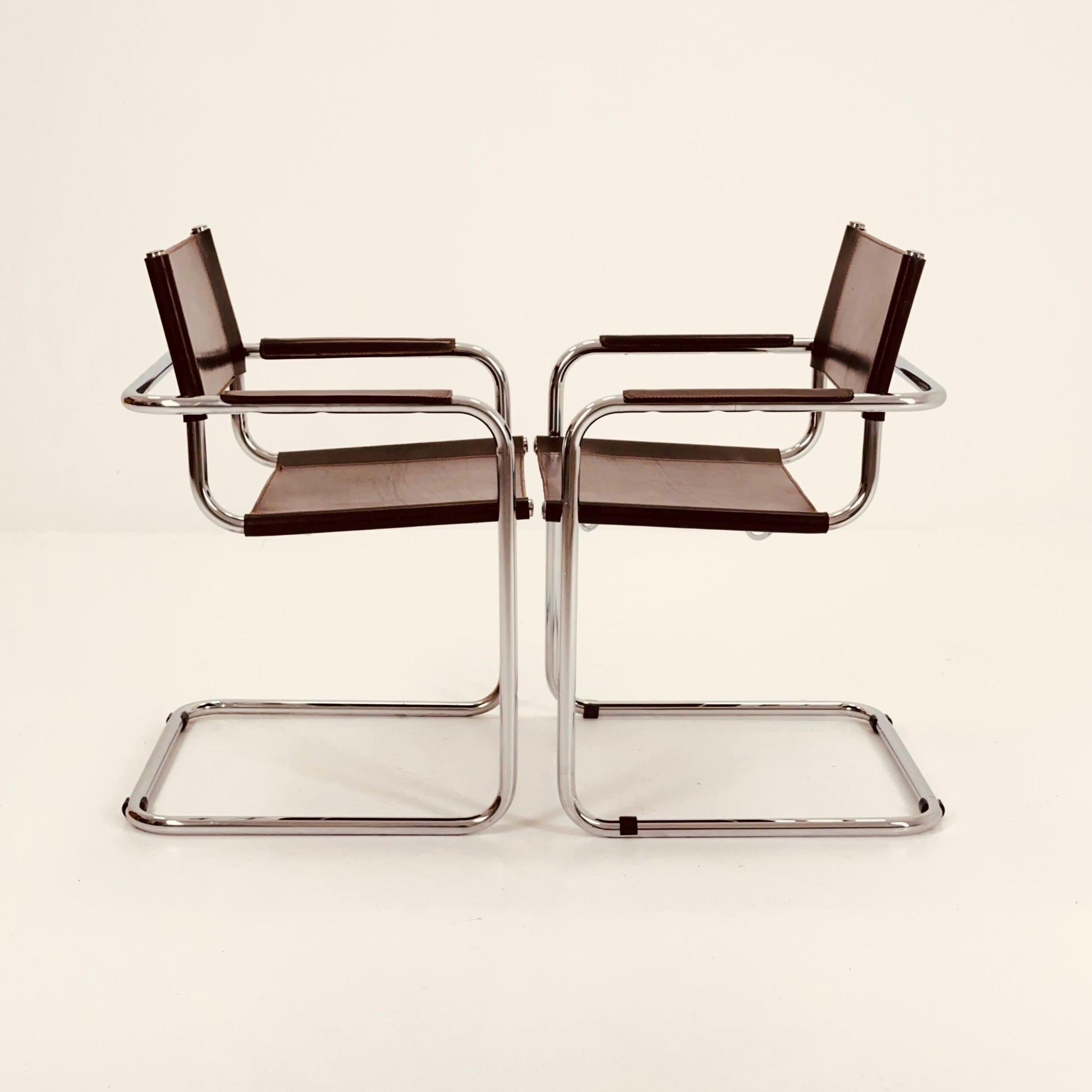 Set of 2 Mid-Century Bauhaus Dark Brown Armchairs by Centro Studio Italy, 1980s