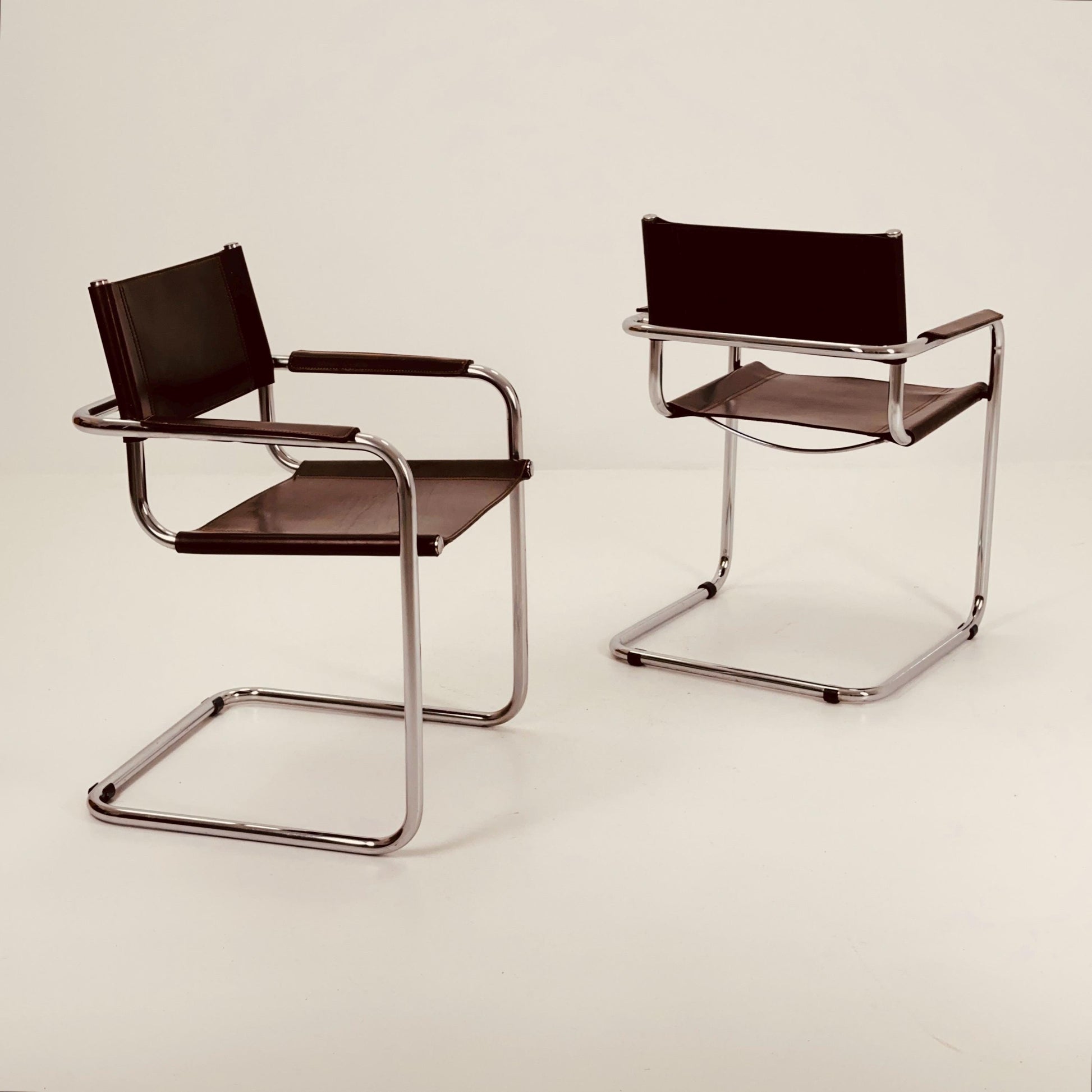 Set of 2 Mid-Century Bauhaus Dark Brown Armchairs by Centro Studio Italy, 1980s