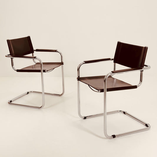 Set of 2 Mid-Century Bauhaus Dark Brown Armchairs by Centro Studio Italy, 1980s