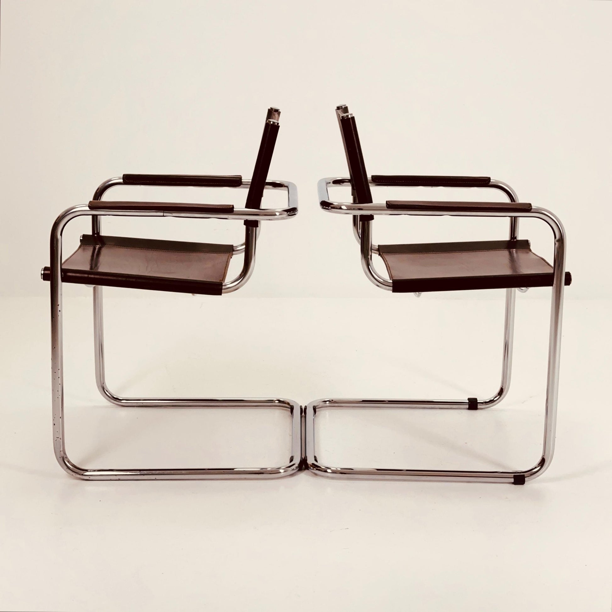 Set of 2 Mid-Century Bauhaus Dark Brown Armchairs by Centro Studio Italy, 1980s