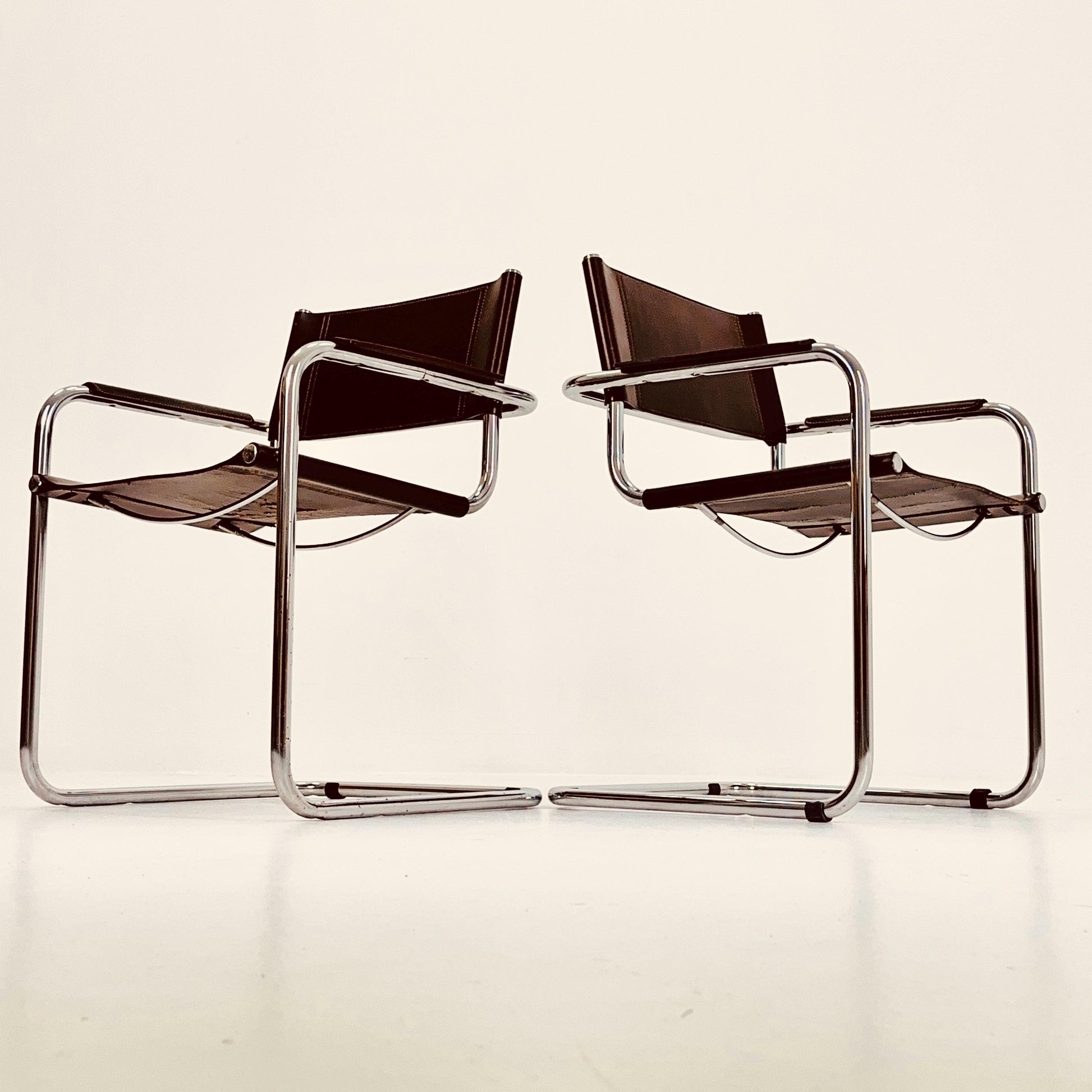 Set of 2 Mid-Century Bauhaus Dark Brown Armchairs by Centro Studio Italy, 1980s