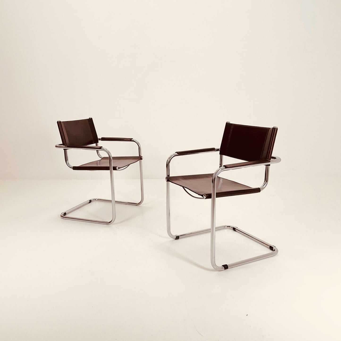Set of 2 Mid-Century Bauhaus Dark Brown Armchairs by Centro Studio Italy, 1980s