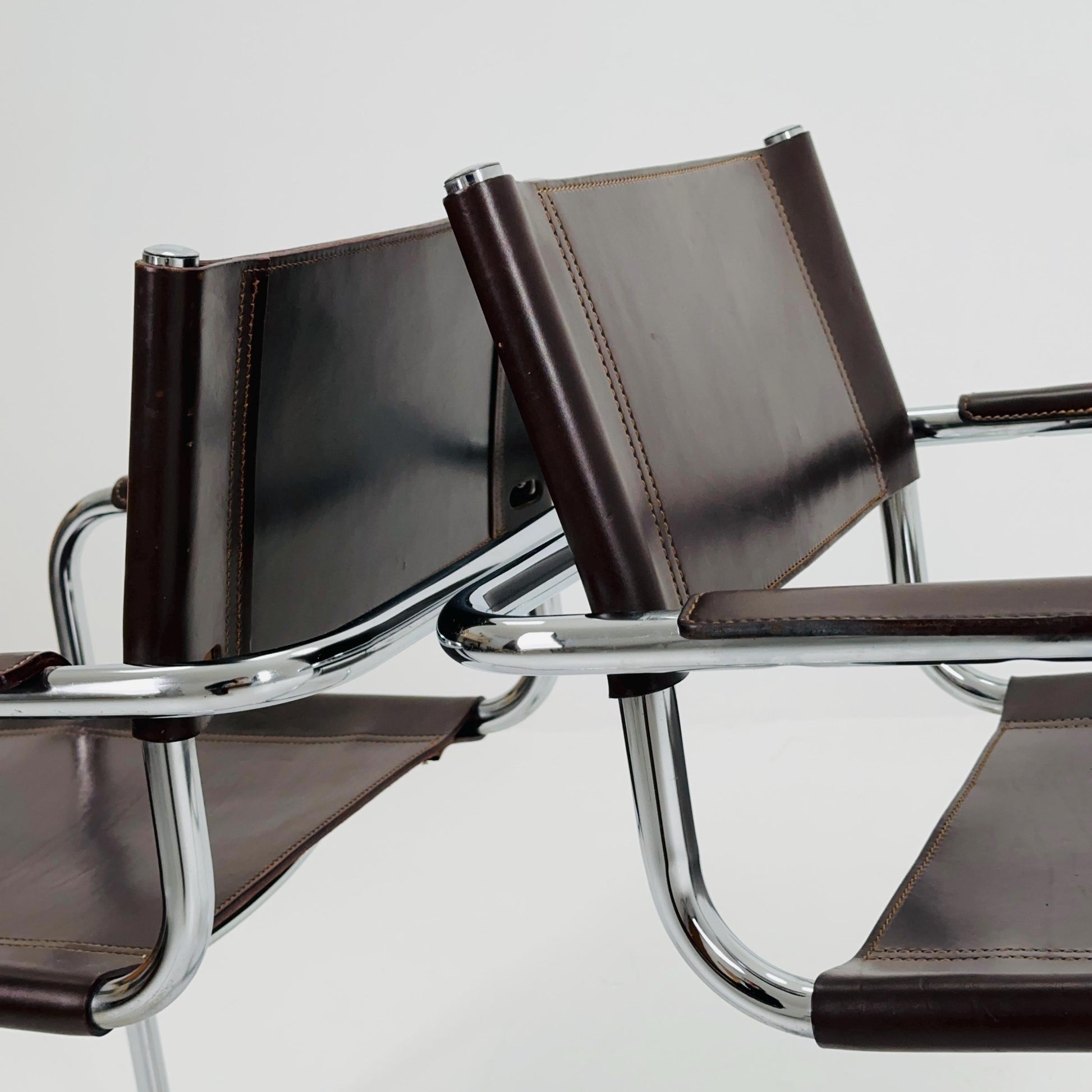 Set of 2 Mid-Century Bauhaus Dark Brown Armchairs by Centro Studio Italy, 1980s