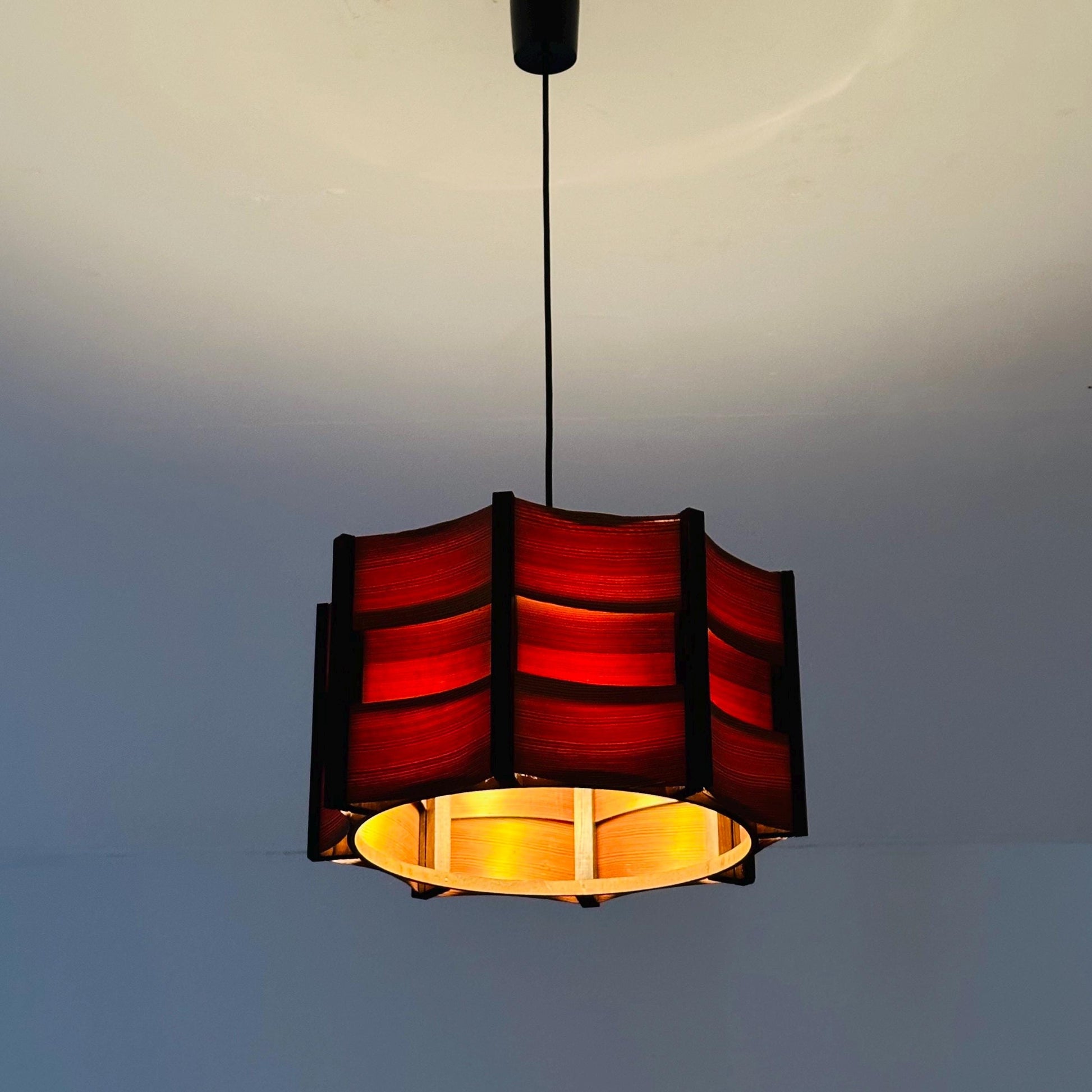 Mid-Century Modern Danish Pendant Lamp – Sculptural Wooden Shade, 1960s Denmark