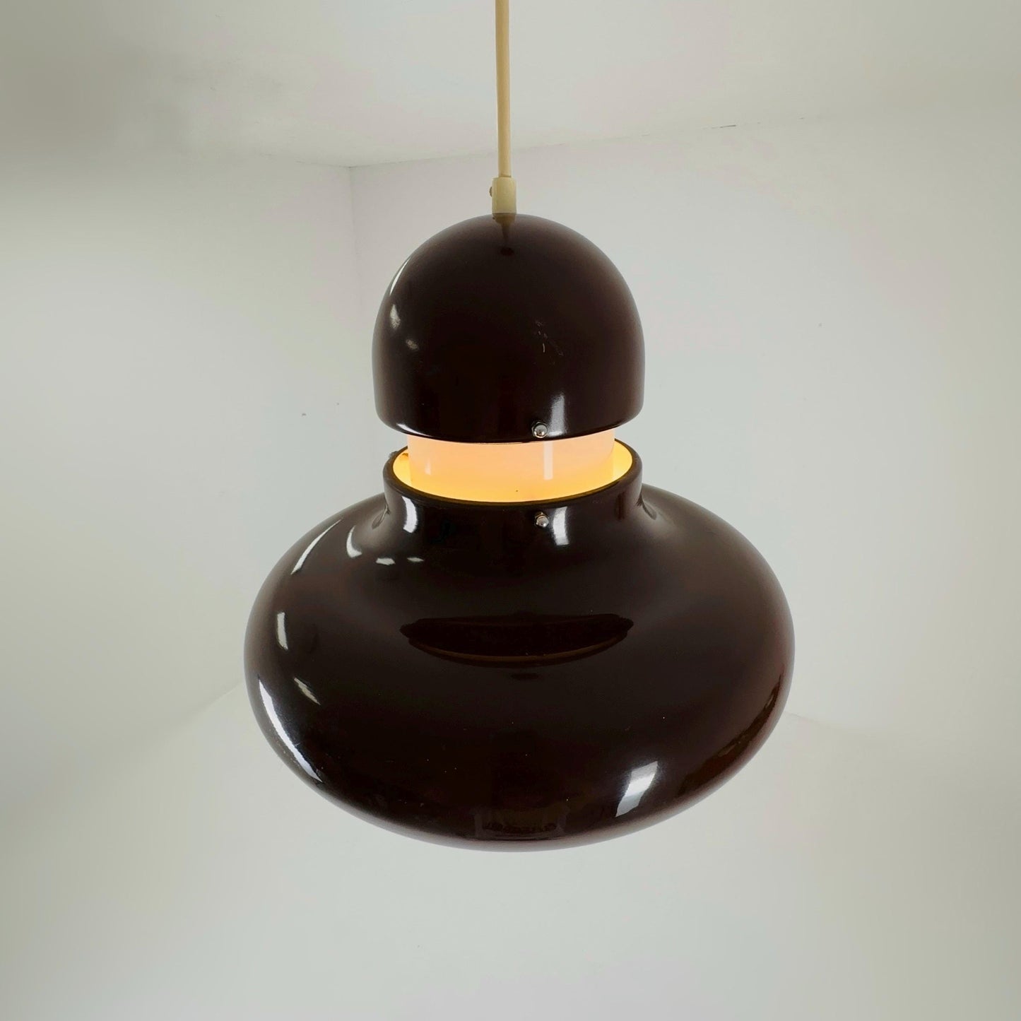 Mid century brown chrome UFO hanging lamp by Hillebrand Lighting, 1970s Germany