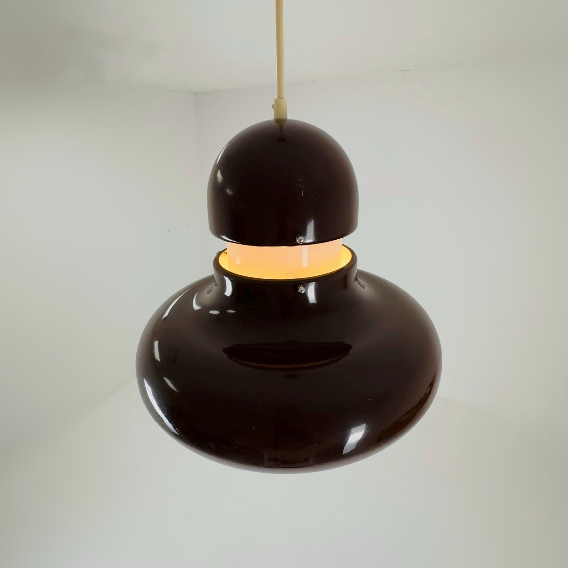 Mid century brown chrome UFO hanging lamp by Hillebrand Lighting, 1970s Germany