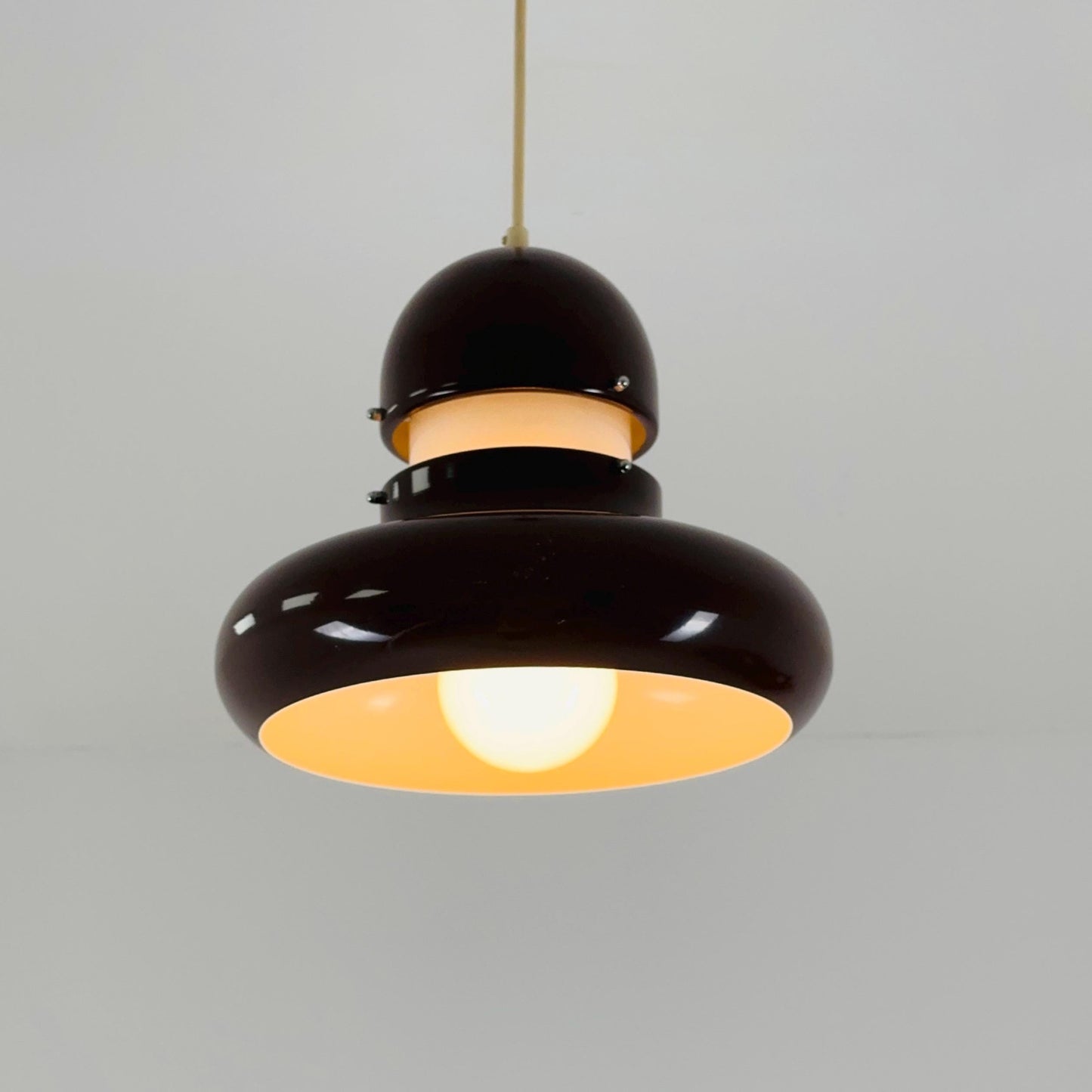Mid century brown chrome UFO hanging lamp by Hillebrand Lighting, 1970s Germany