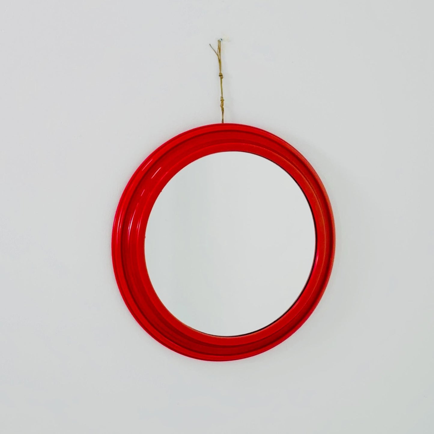 Mid-Century Space Age Red Round Wall Mirror | Italy 1980s