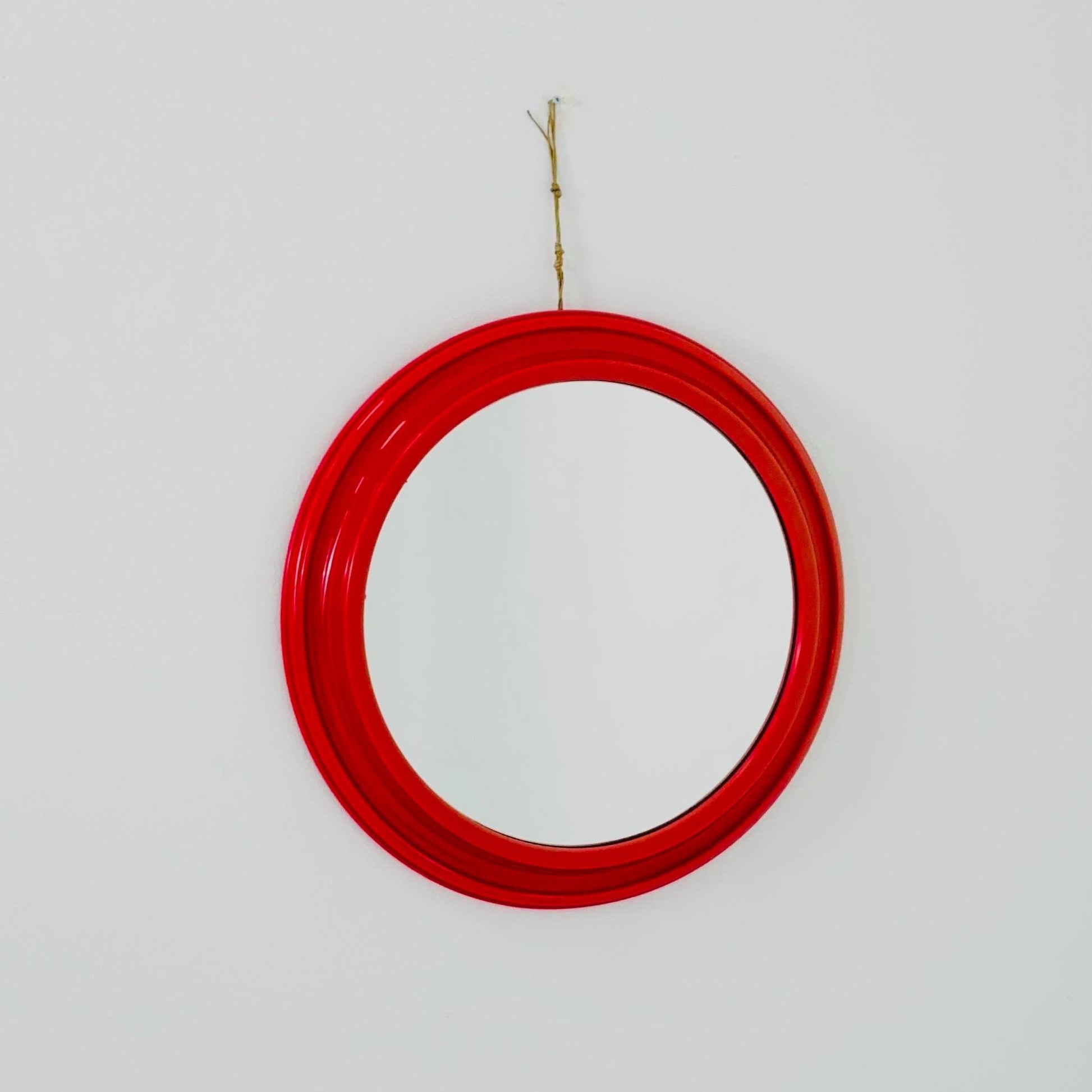 Mid-Century Space Age Red Round Wall Mirror | Italy 1980s