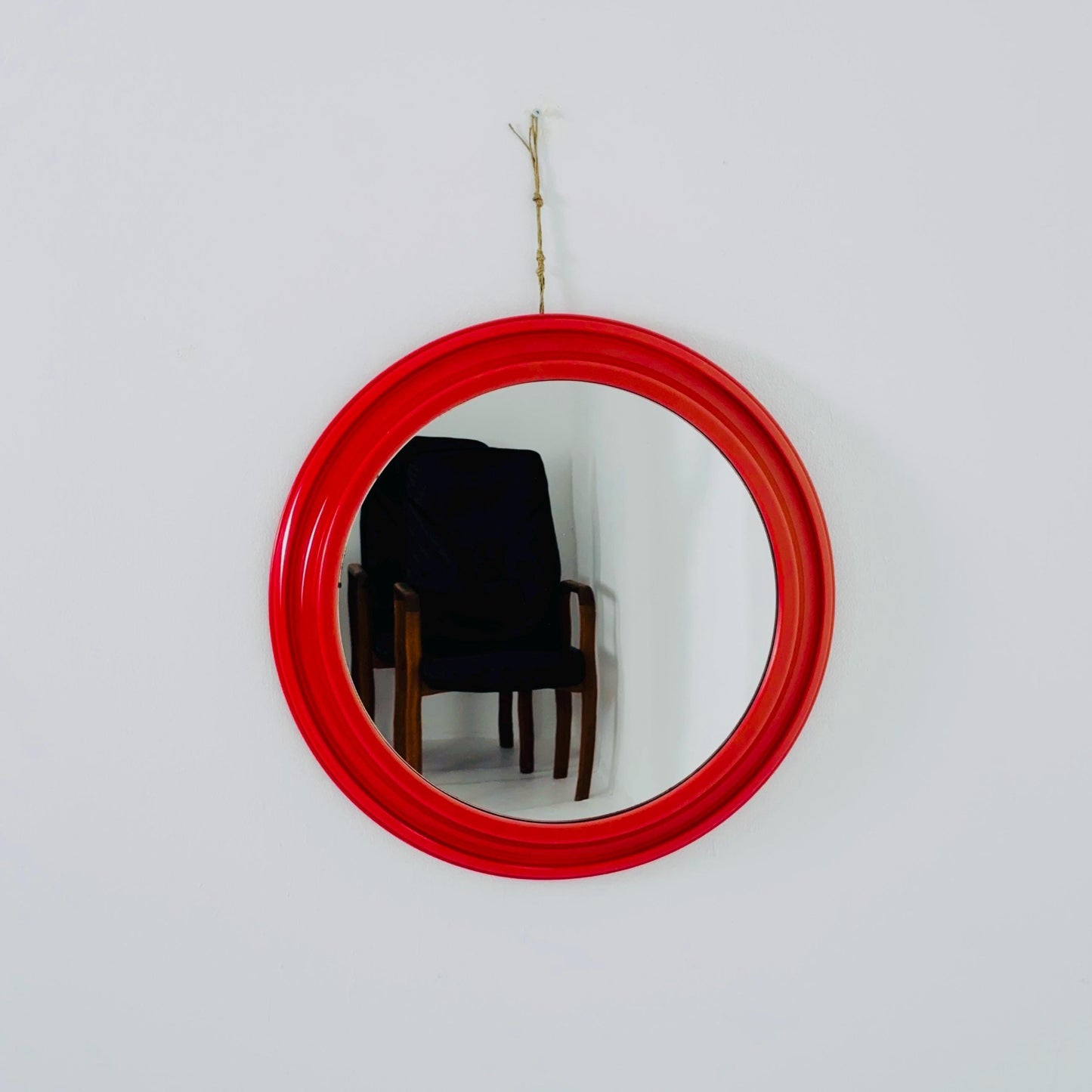 Mid-Century Space Age Red Round Wall Mirror | Italy 1980s