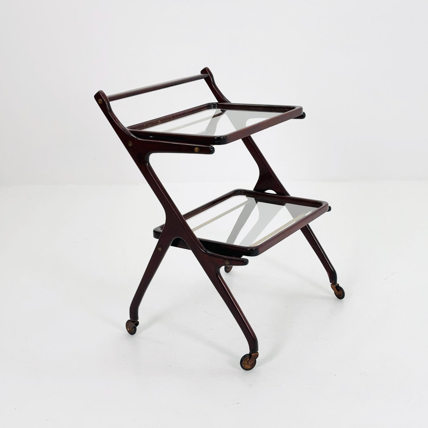 1950s Italian Mid-Century Serving Trolley – Wood & Glass, Attributed to Cesare Lacca