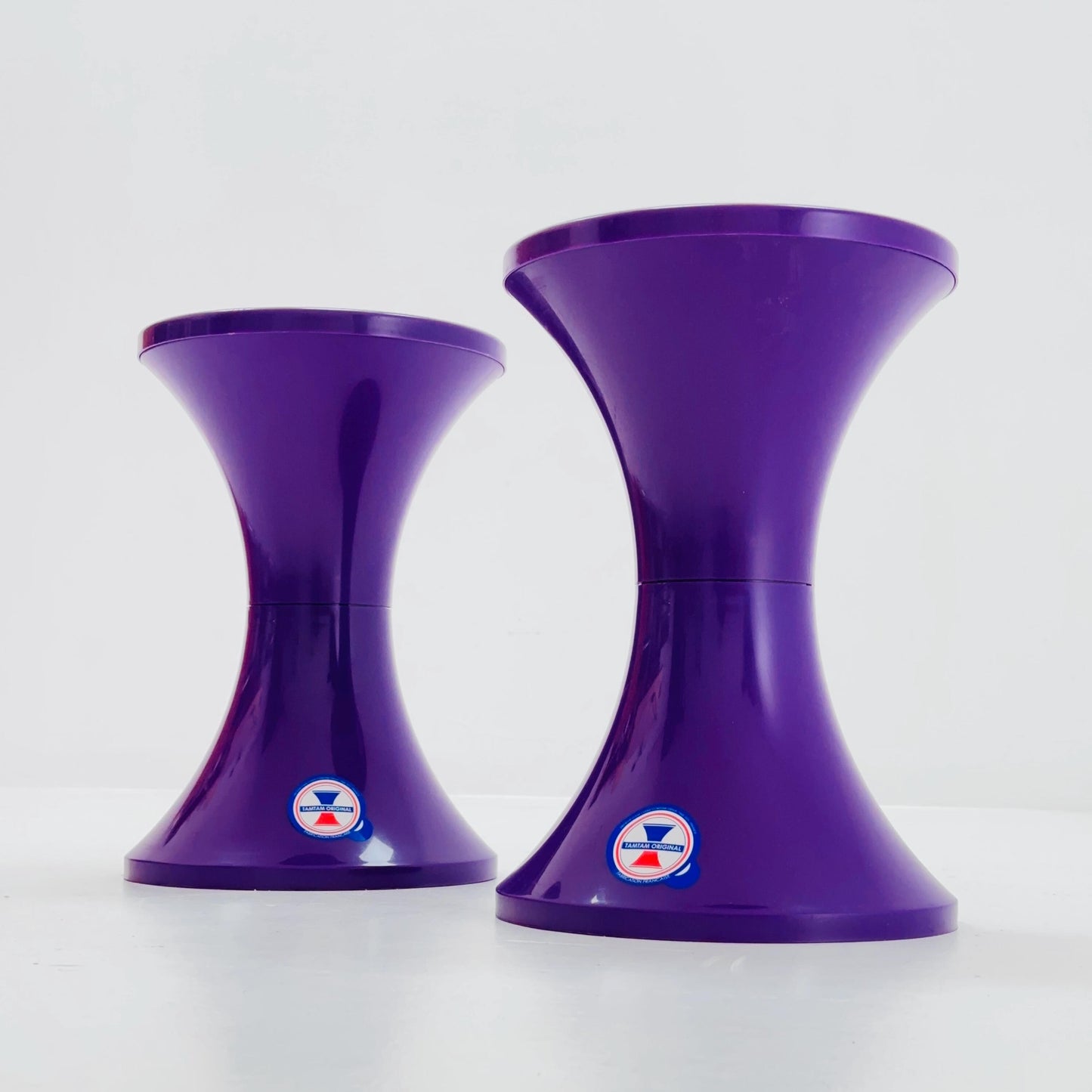 Set of 2 Tam Tam Tulip Stool Vintage Space Age by Henry Massonnet Atomic Purple Made in France 2000s