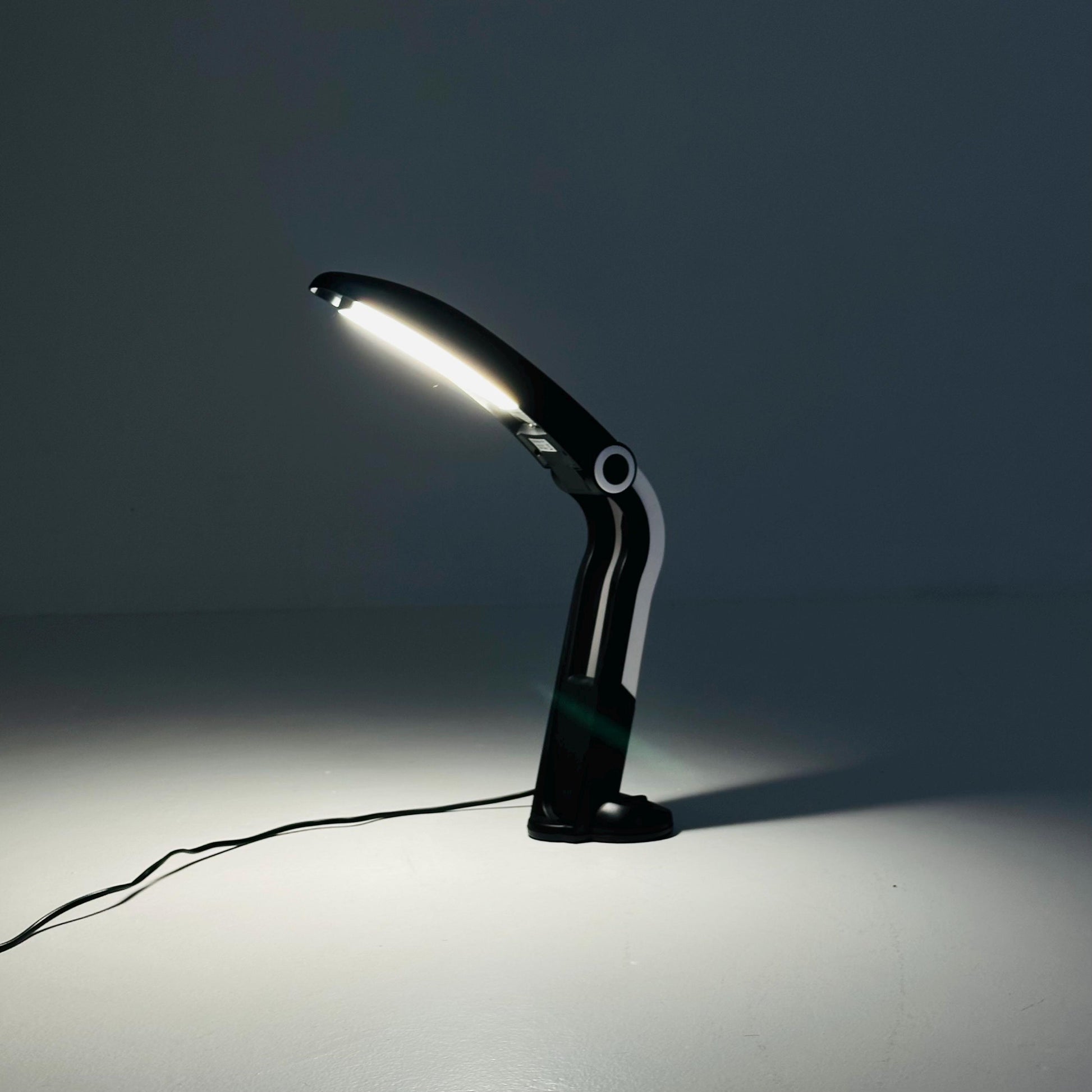 Mid century Spaceage H.T. Huang Toucan Lamp Table Black White version by Huanglite 1980s