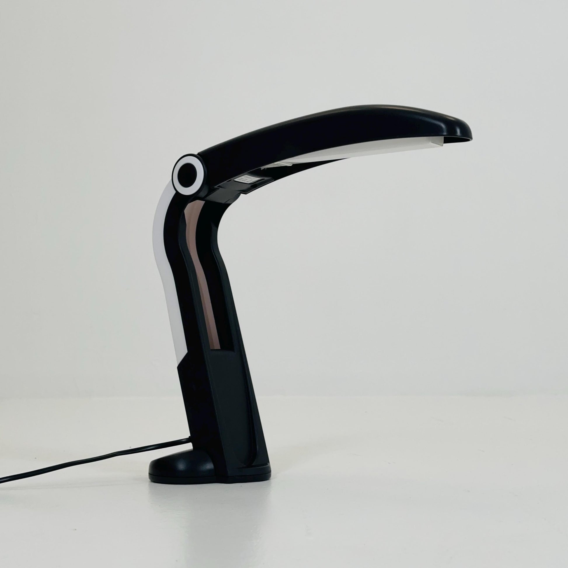 Mid century Spaceage H.T. Huang Toucan Lamp Table Black White version by Huanglite 1980s